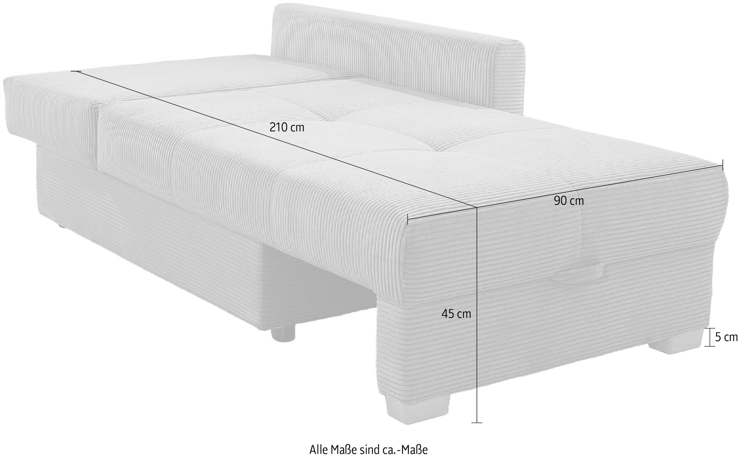 Jockenhöfer Gruppe Recamiere »Romeo, B: 164 cm, Liegefl: 90x210 cm, Schlaffunktion« Schlafsofa mit Bettfunktion, Bettkasten & Kissen, Federkern