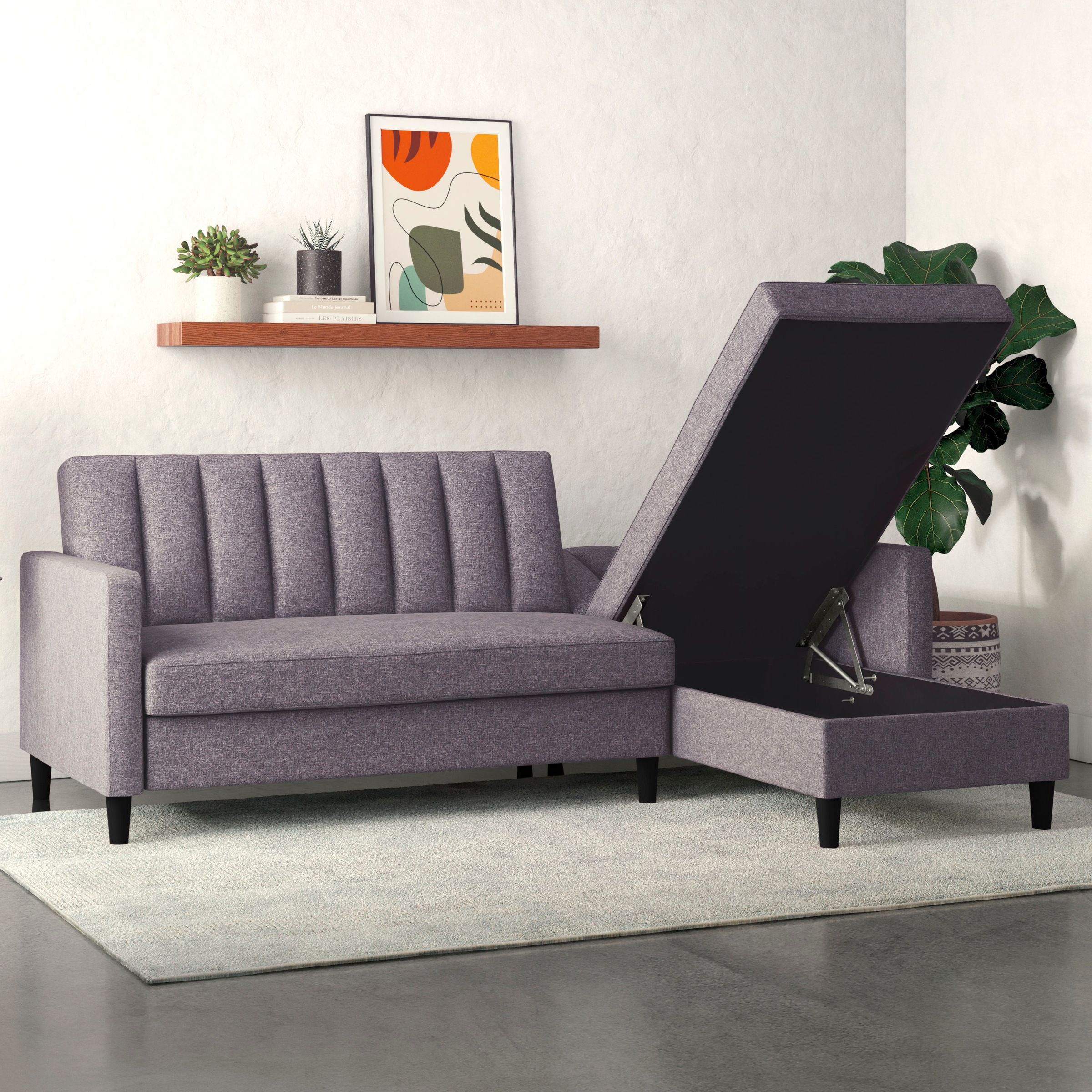 Dorel Home Ecksofa mit Schlafffunktion, Recamiere mit Stauraum beidseitig montierbar, Rückenlehne 2-teilig und 3-fach verstellbar