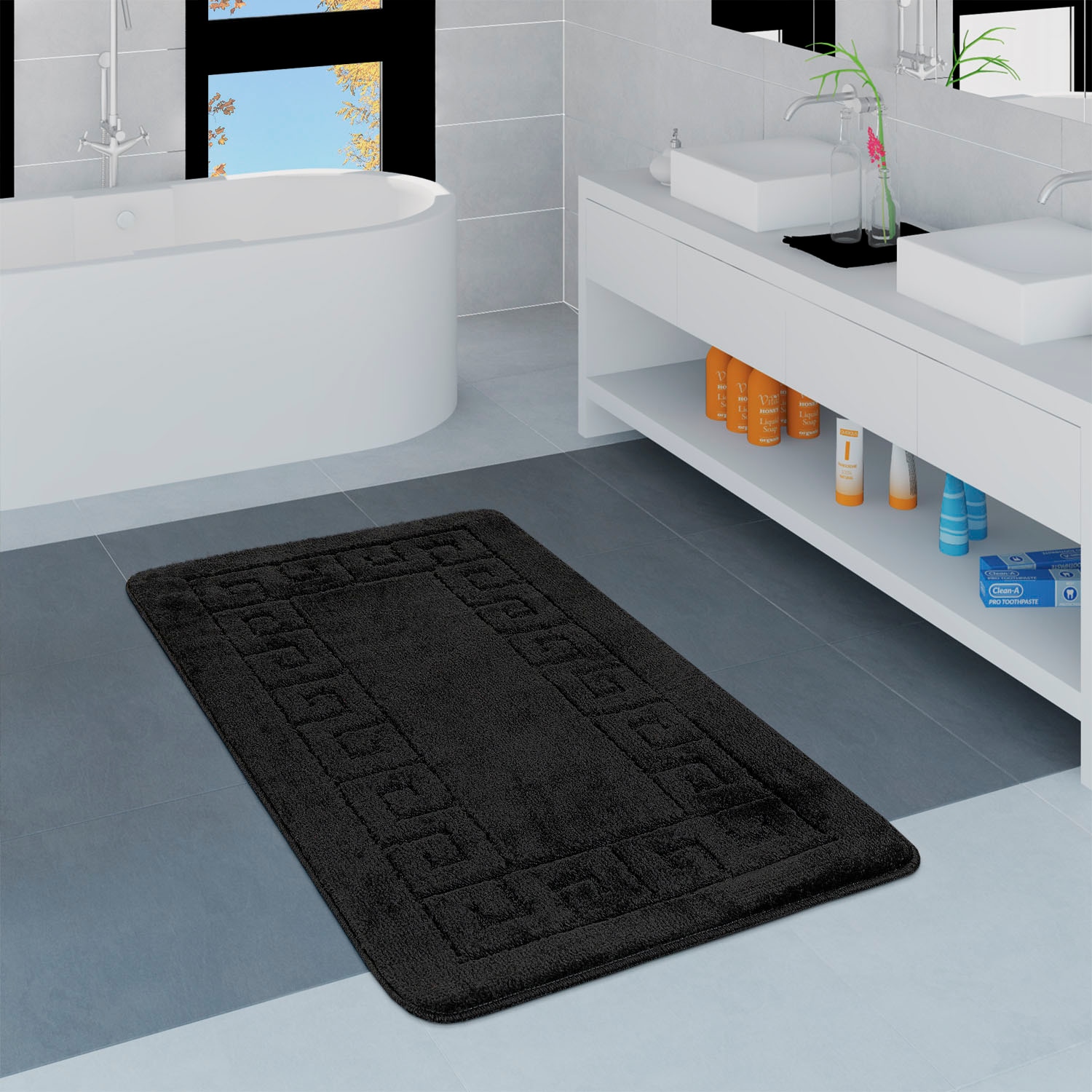 Paco Home Badematte »Riga 186«, rutschhemmend beschichtet, fußbodenheizungsgeeignet, Badteppich, Uni Farben, mit Bordüre, rechteckig & rund erhältlich