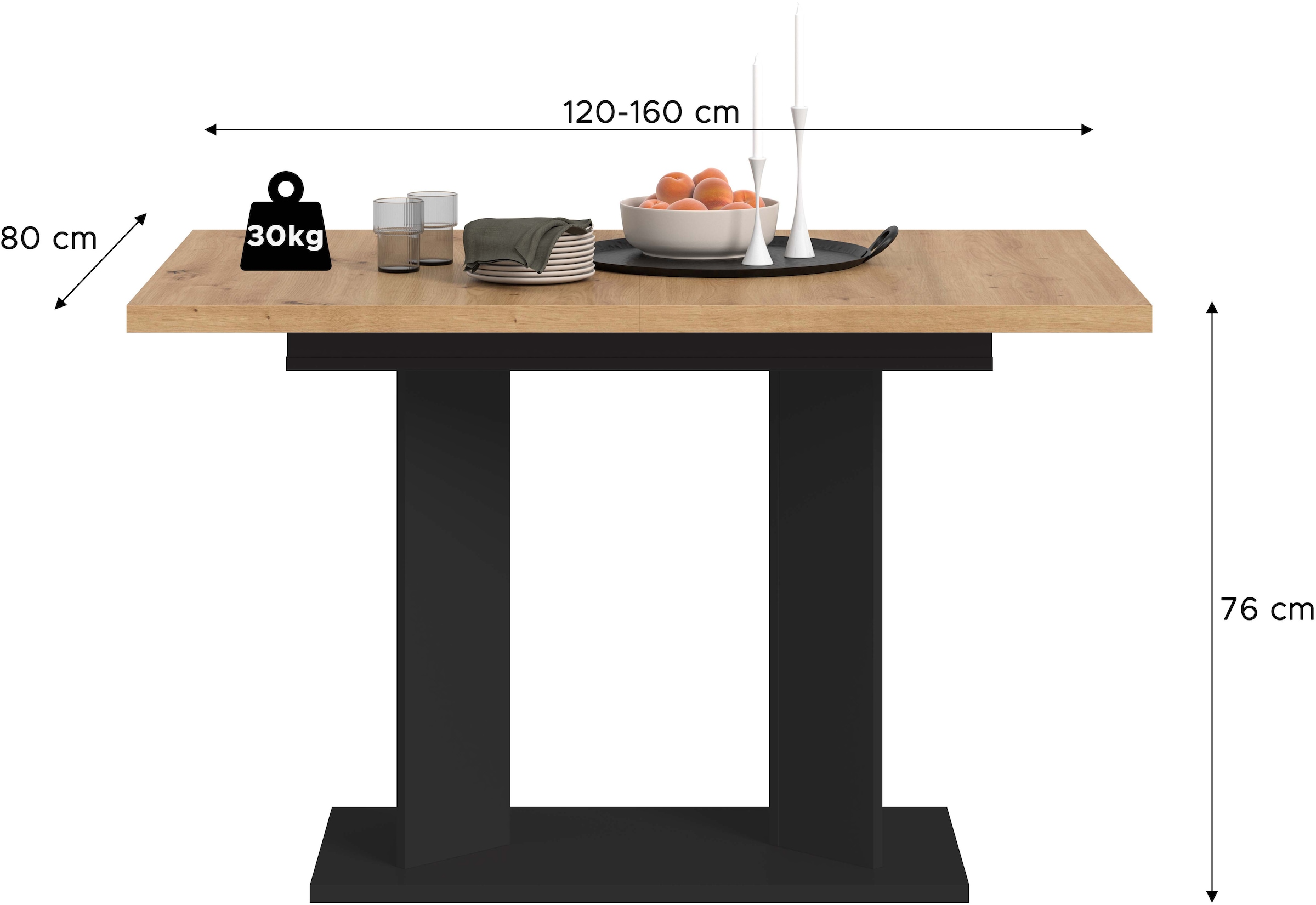 Home affaire Esstisch »GERO, 120-160 cm, ausziehbar, Säulengestell« in verschiedenen Ausführungen erhältlich, 1 Stk. tlg. Tisch, Esstisch, Esszimmer, Esszimmertisch, Küchetisch, Bartisch