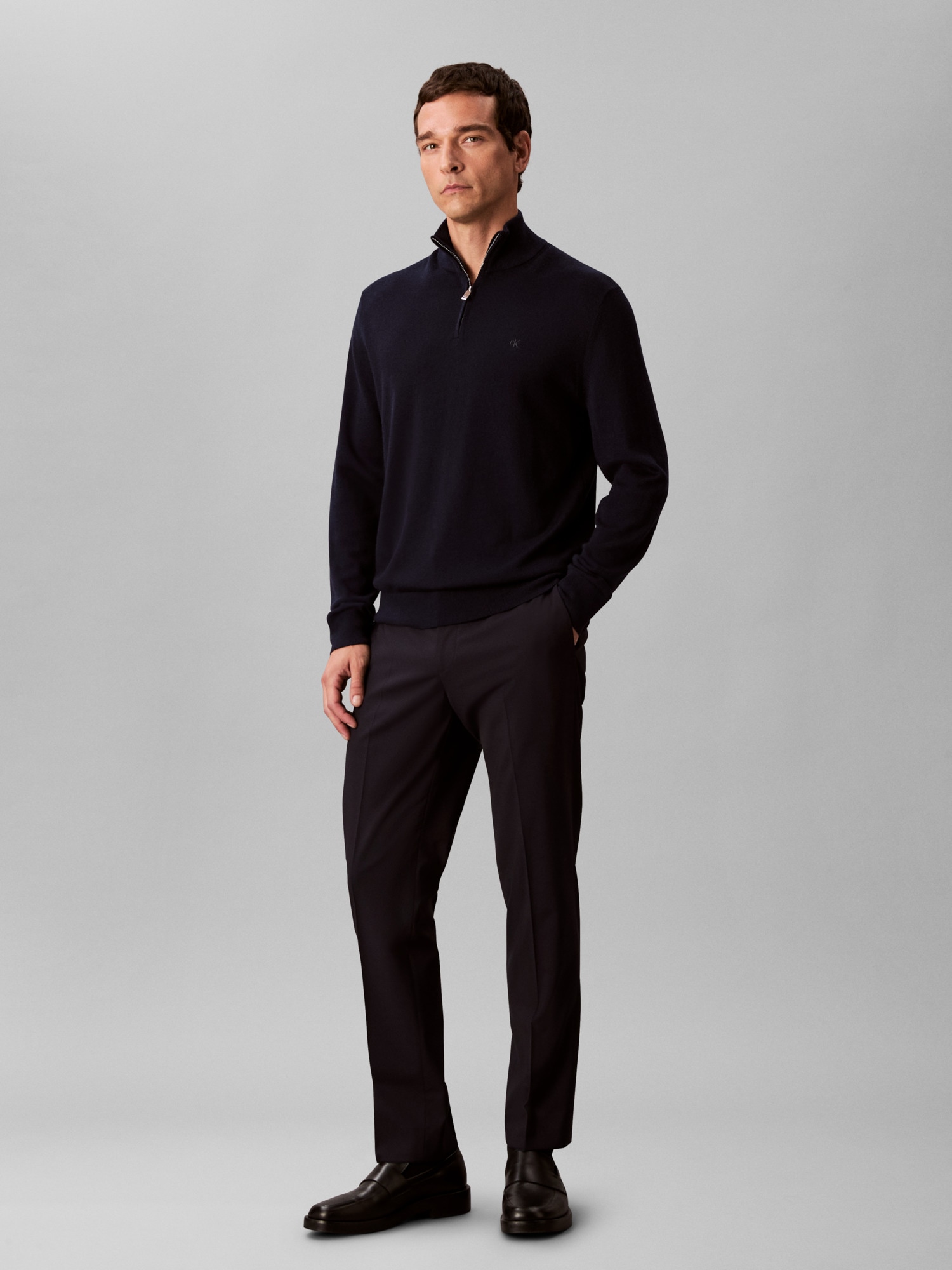 Calvin Klein Stehkragenpullover »LS 100% MERINO QZ 14GG«, Mit Rundhalsausschnitt, regular fit