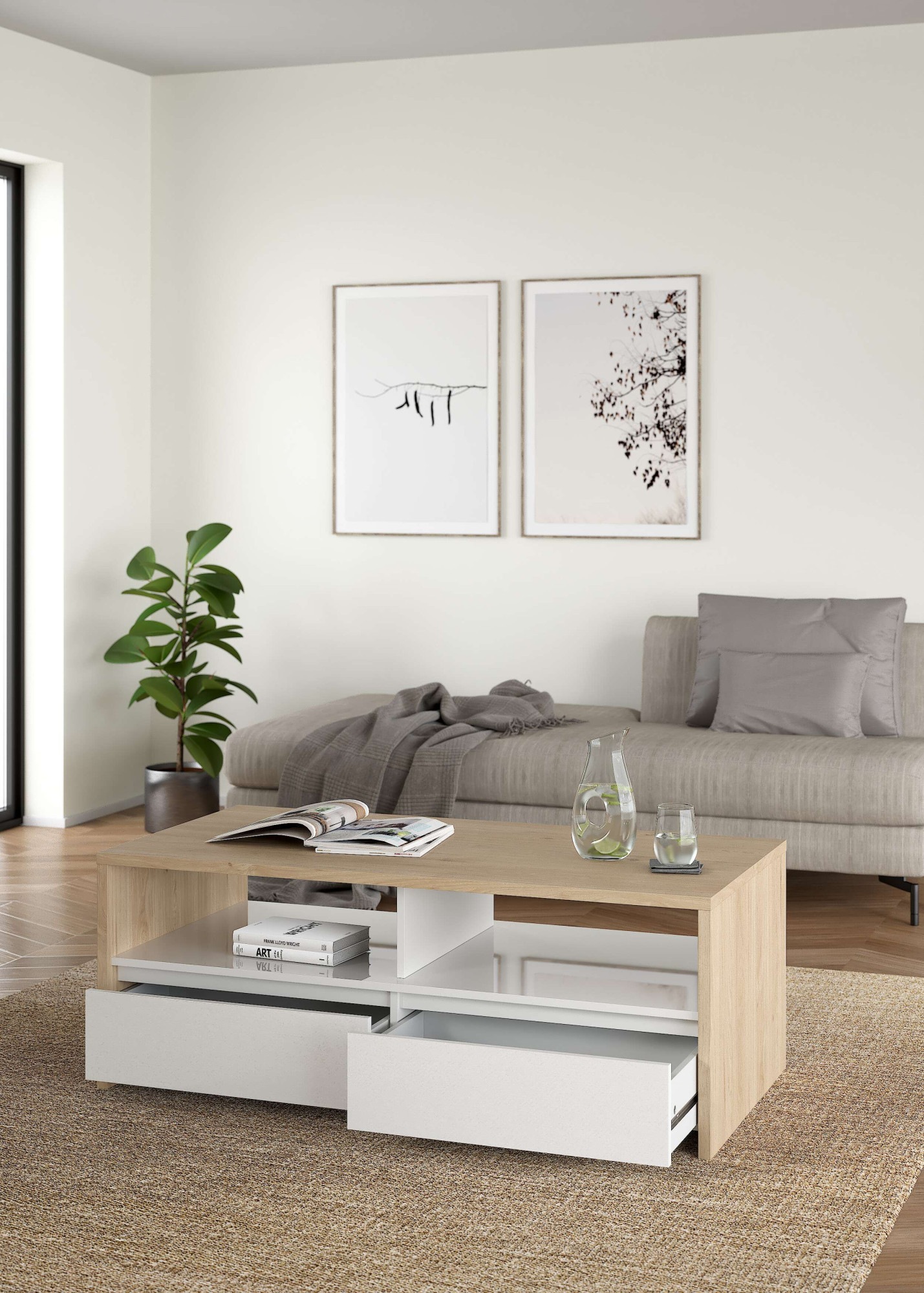 INOSIGN Couchtisch »Next Beistelltisch, Wohnzimmertisch, Abstelltisch,«, Ablagefläche, 2 Schubladen, Breite 120 cm, Höhe 45 cm