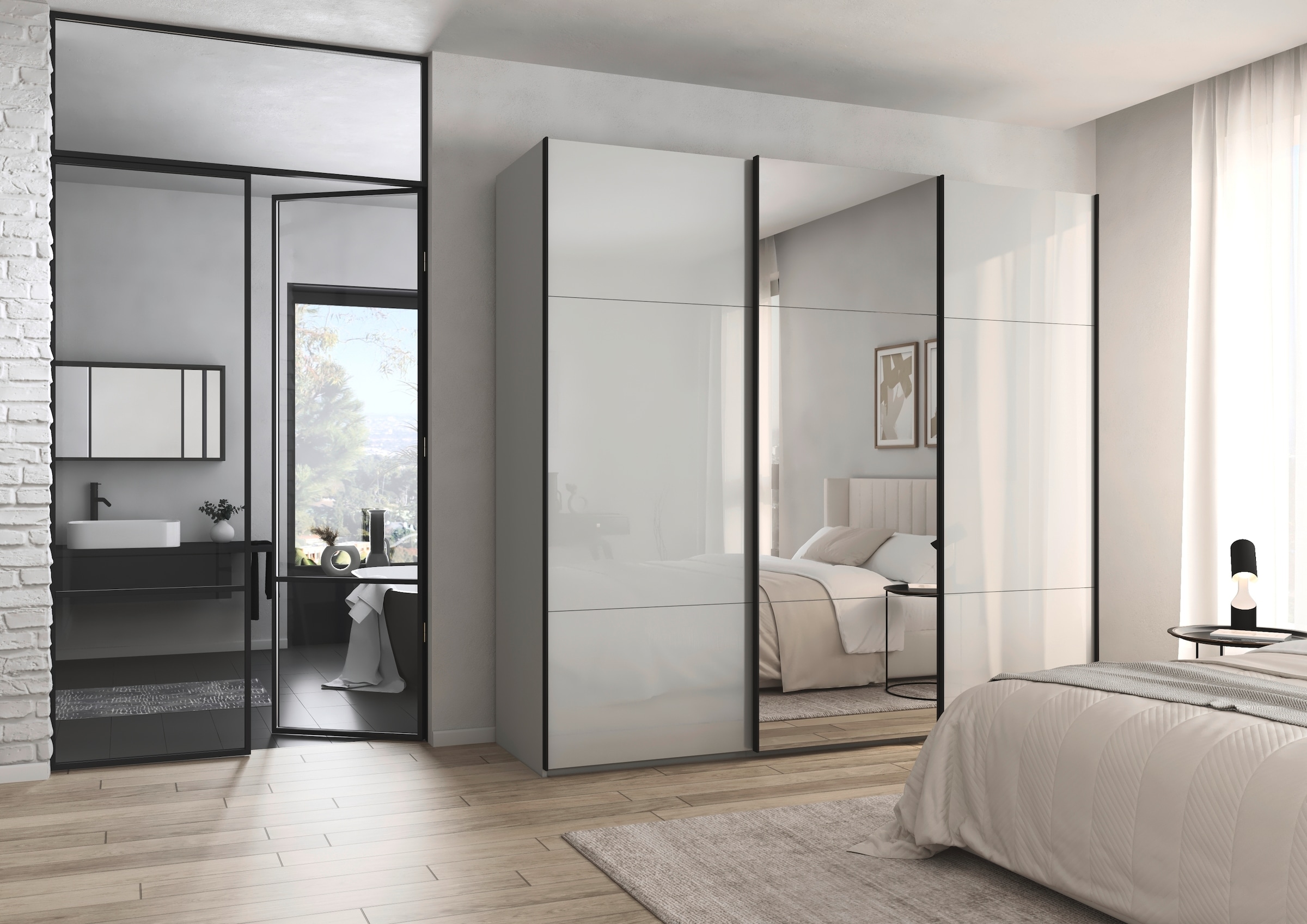 rauch Schwebetürenschrank »Kleiderschrank Schrank Garderobe Schlafzimmerschrank CONTIDO«, (in 3 verschiedenen Ausstattungen BASIC/CLASSIC/PREMIUM), aus hochwertigem Material in 6 Breiten 2 Griff-Farben MADE IN GERMANY