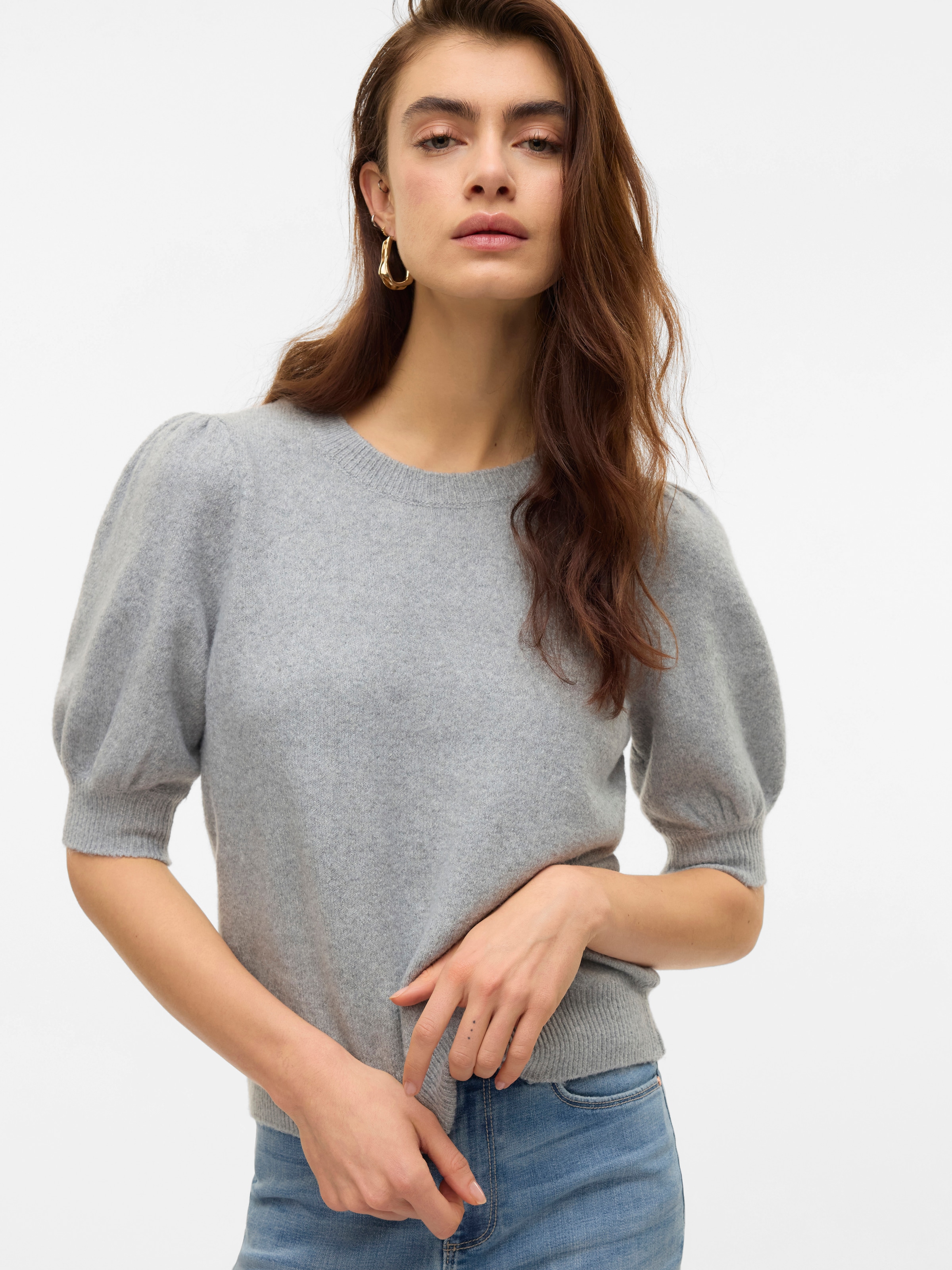Vero Moda Rundhalspullover »VMDOFFY 2/4 O-NECK PULLOVER GA NOOS« mit kurzen Puffärmeln