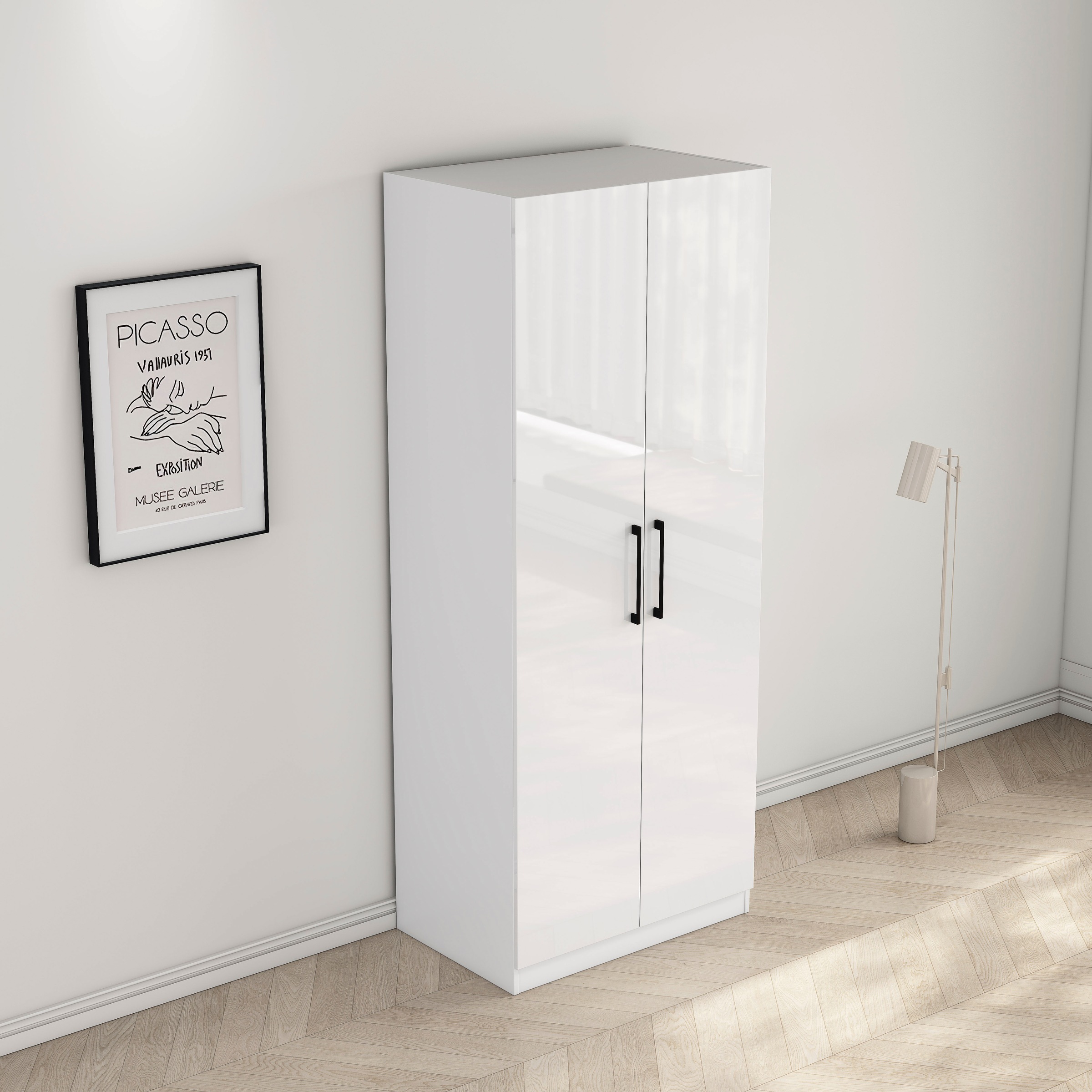 OTTO home Kleiderschrank »Sylt Schlafzimmerschrank Garderobe Schrank hochglanz« hochwertige Metall Griffe in schwarz,  Drehtürenschrank mit perfekter Innenausstattung, Breite 80cm