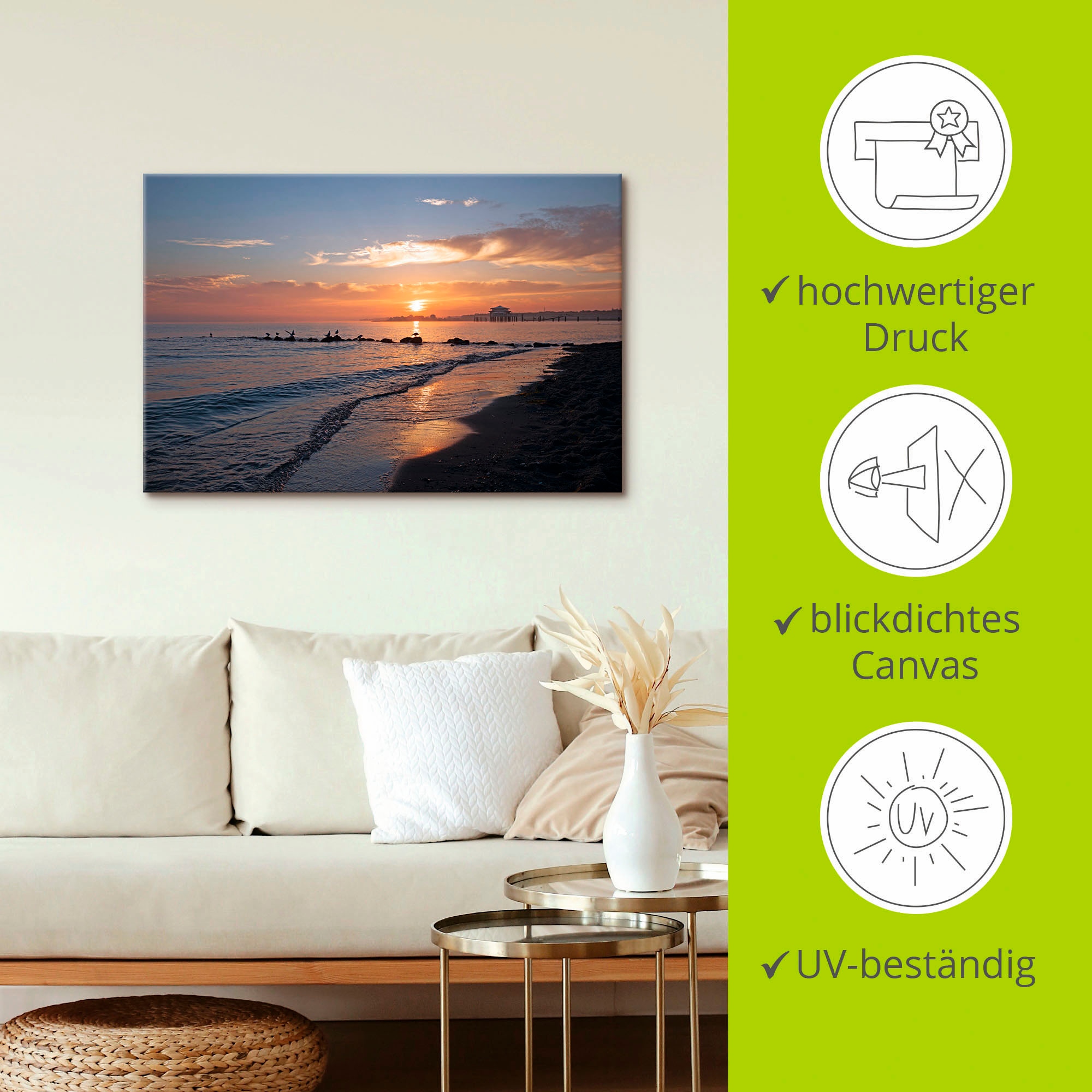 Artland Wandbild »Sonnenaufgang am Ostseestrand«, (1 Stück), in vielen Größen & Produktarten - Alubild / Outdoorbild für den Außenbereich, Leinwandbild, Poster, Wandaufkleber / Wandtattoo auch für Badezimmer geeignet