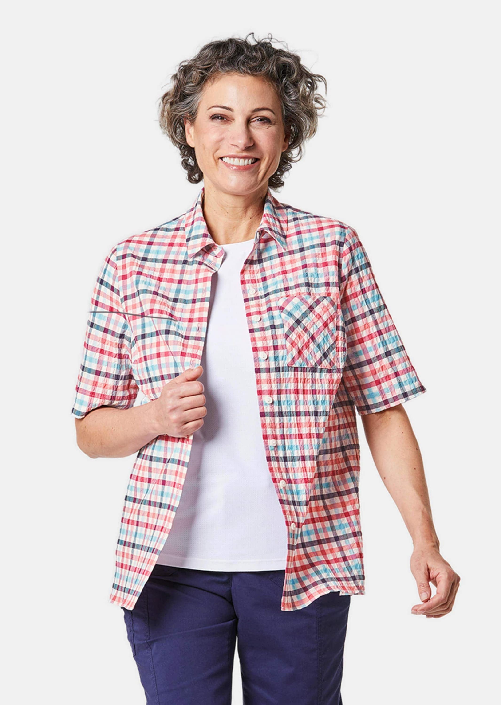 GOLDNER Kurzarmbluse »Wander-Bluse in Seersucker Qualität«