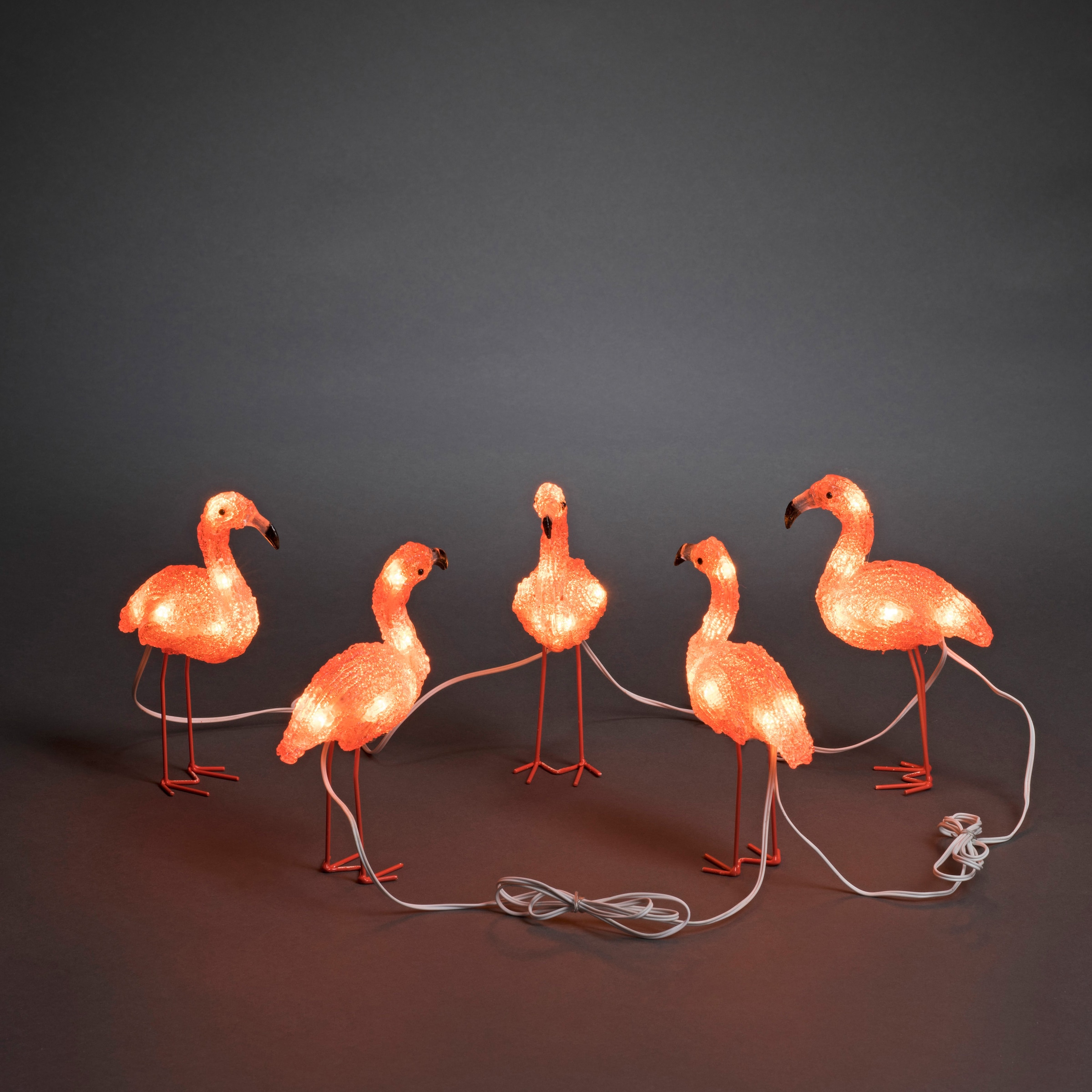 KONSTSMIDE Weihnachtsfigur, LED Acryl Flamingos, 5er-Set, 40 bernsteinfarbene Dioden