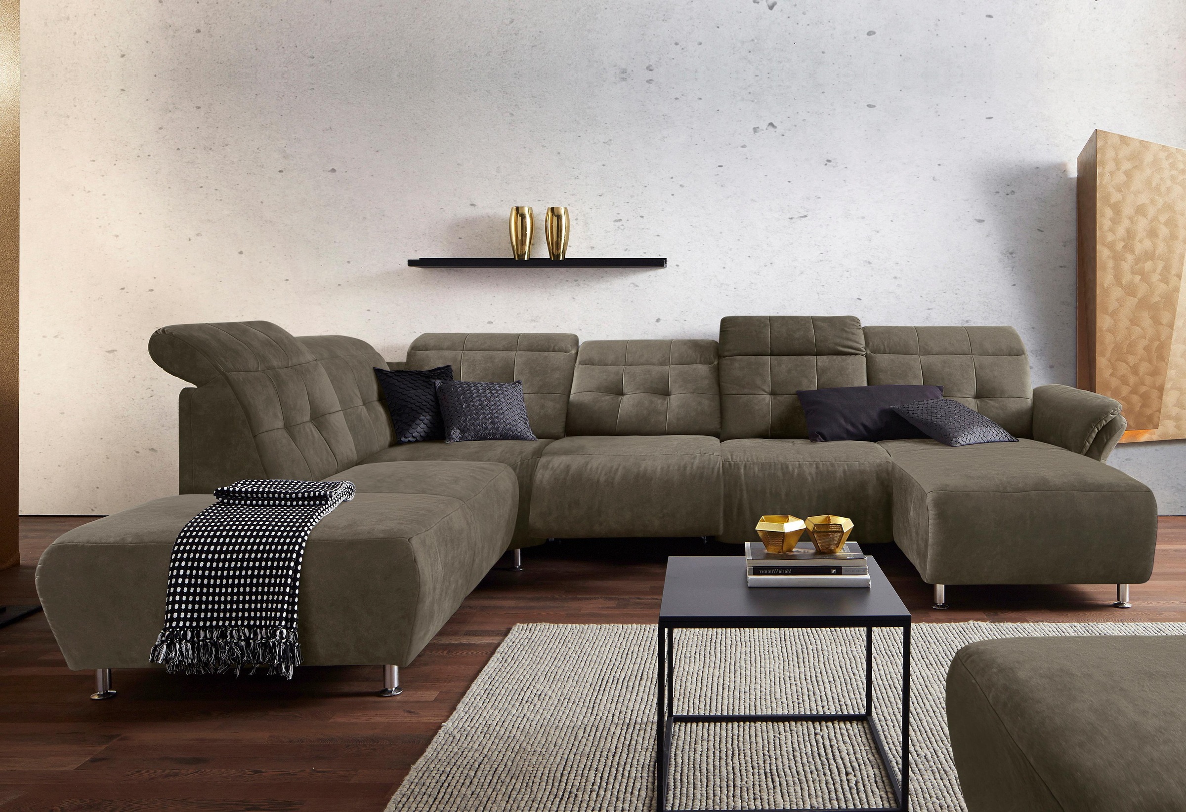 Places of Style Wohnlandschaft »Manhattan U-Form«, 2 Sitze mit elektrischer Relaxfunktion, verstellbare Armlehnen