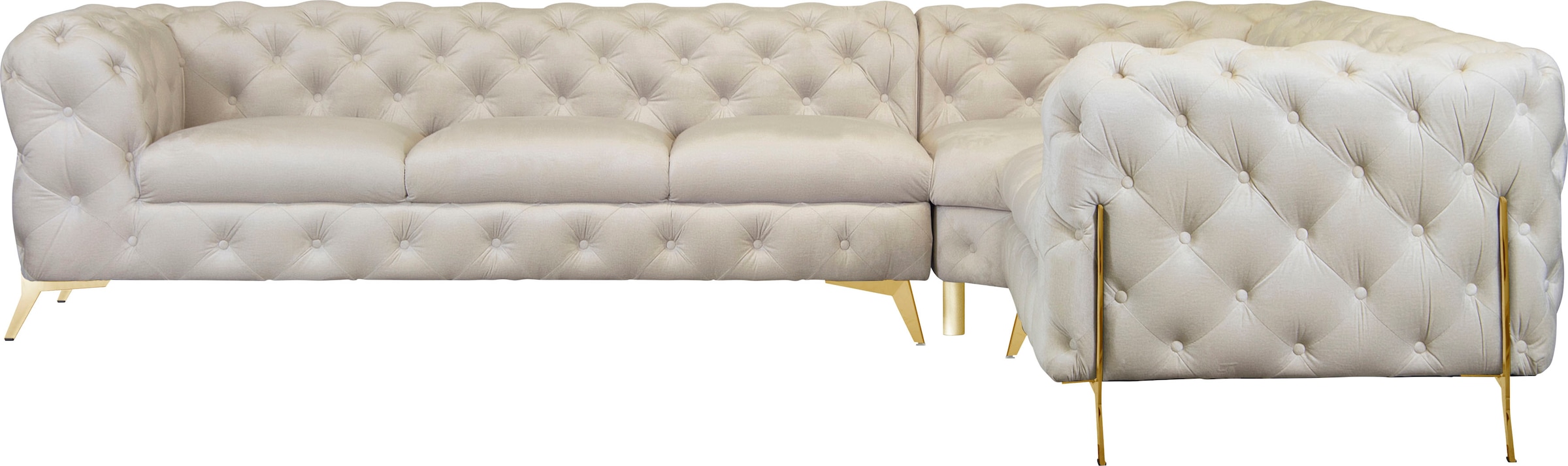 Leonique Chesterfield-Sofa »Amaury L-Form«, großes Ecksofa, Chesterfield-Optik, Breite 323 cm, Fußfarbe wählbar