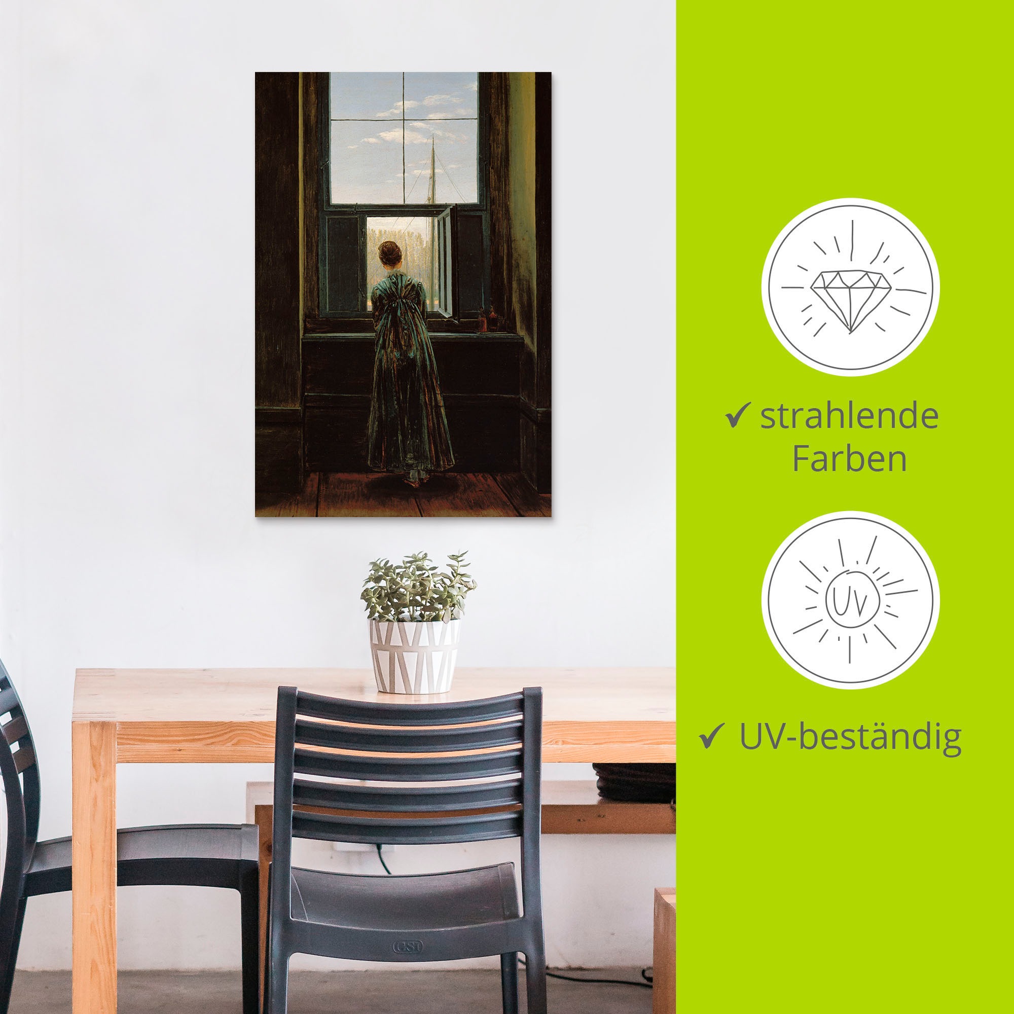 Artland Alu-Dibond-Druck »Frau am Fenster. 1822(?)« Frau 1 Stk. tlg. für Innen- und Außenbereich geeignet, Outdoorbild