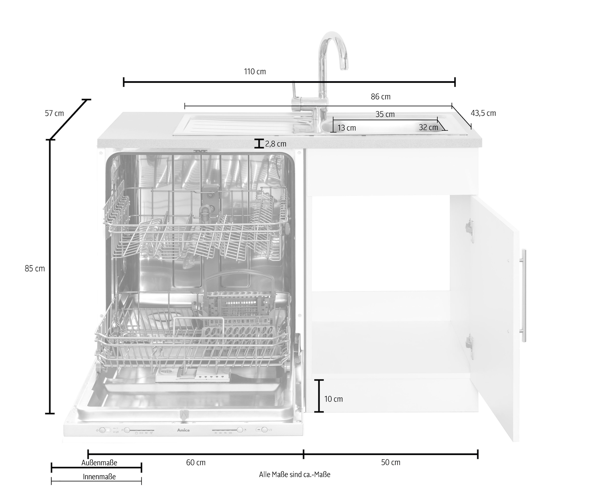 wiho Küchen Winkelküche »Cali« ohne E-Geräte, Stellbreite 280 x 170 cm
