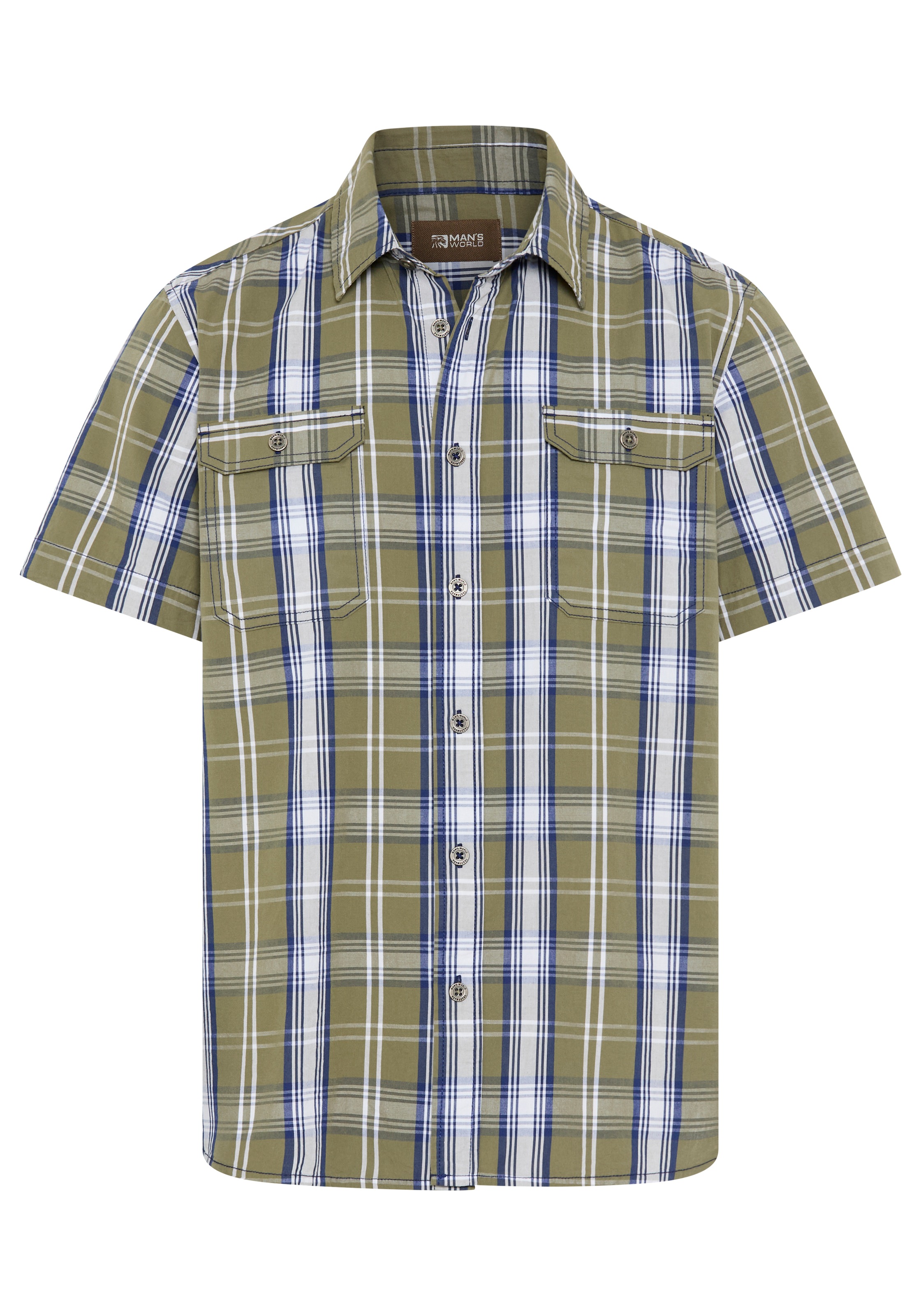 Man's World Karohemd Kurzarm, für Casualmode, Basic, Frühling und Sommer, aus Baumwolle