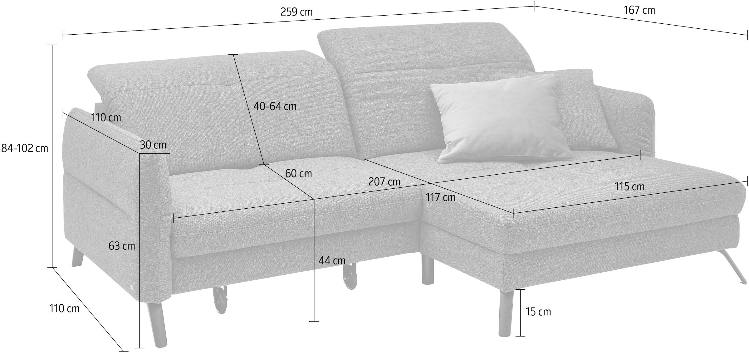 set one by Musterring Ecksofa »SO 4400 V« wahlweise mit motorischer Bettfunktion & Kopfverstellung, Fuß schwarz
