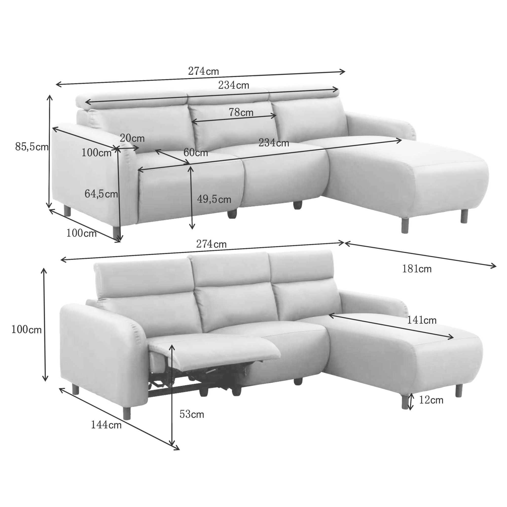Home affaire Ecksofa »SKAANE Struktur, L-Form, 274 cm, manuelle u. elektrische Funktion,«, rundes Design, Kopfteilverstellung, Federkernpolsterung