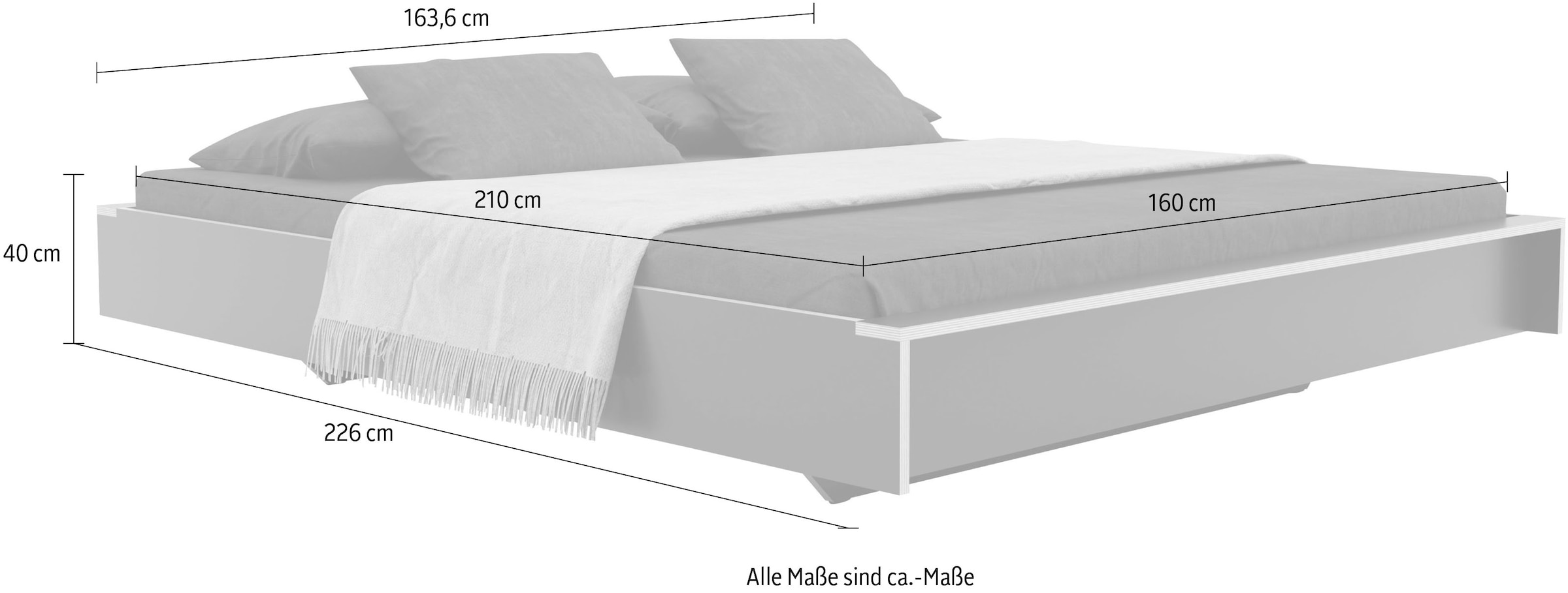 Müller SMALL LIVING Holzbett »FLAI HIGH«, Überlänge Liegefläche 210 cm, Komfort Höhe 40 cm ohne Kopfteil