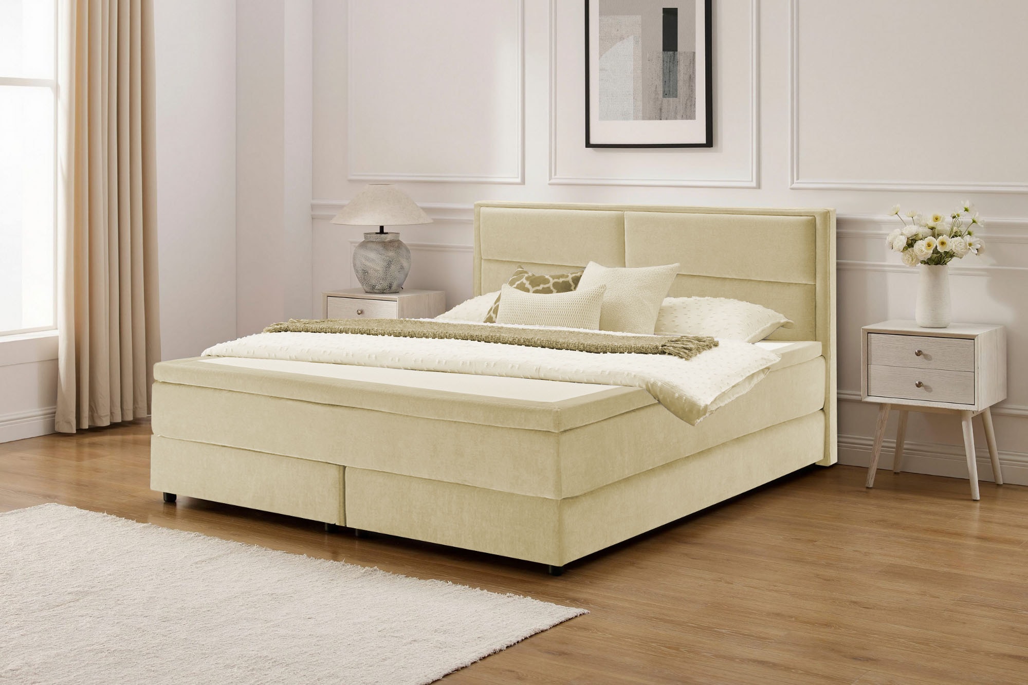 OTTO home Boxspringbett »VIVIANNE, Polsterbett mit 7-Zonen-Taschenfederkernmatratze H3« inkl. 7 cm Komfortschaum-Topper, Chenille-Bezug, 140- oder 180x200 cm
