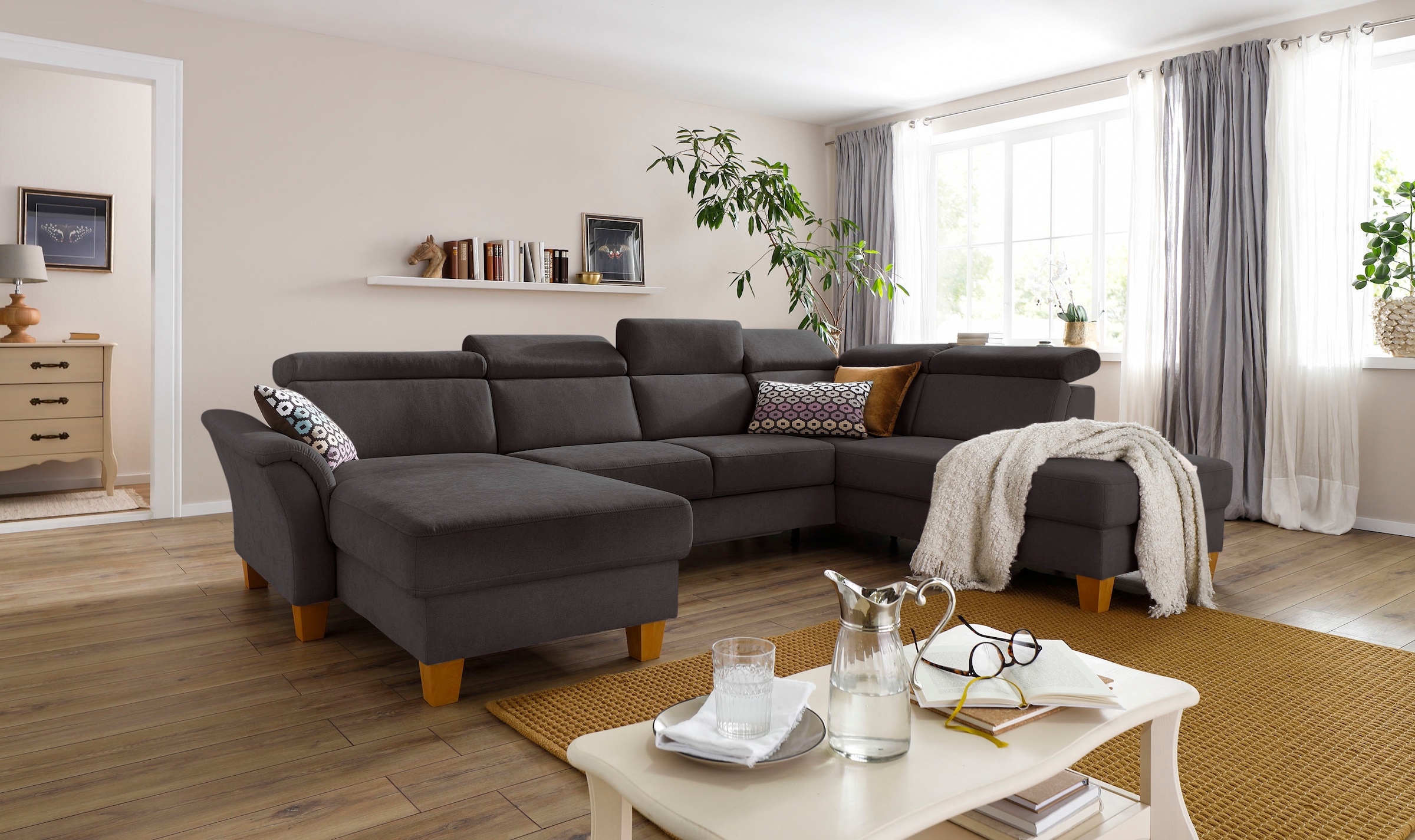 Home affaire Wohnlandschaft »Conville U-Form« Kopfteilverstellung wahlweise mit Bettfunktion und Bettkasten