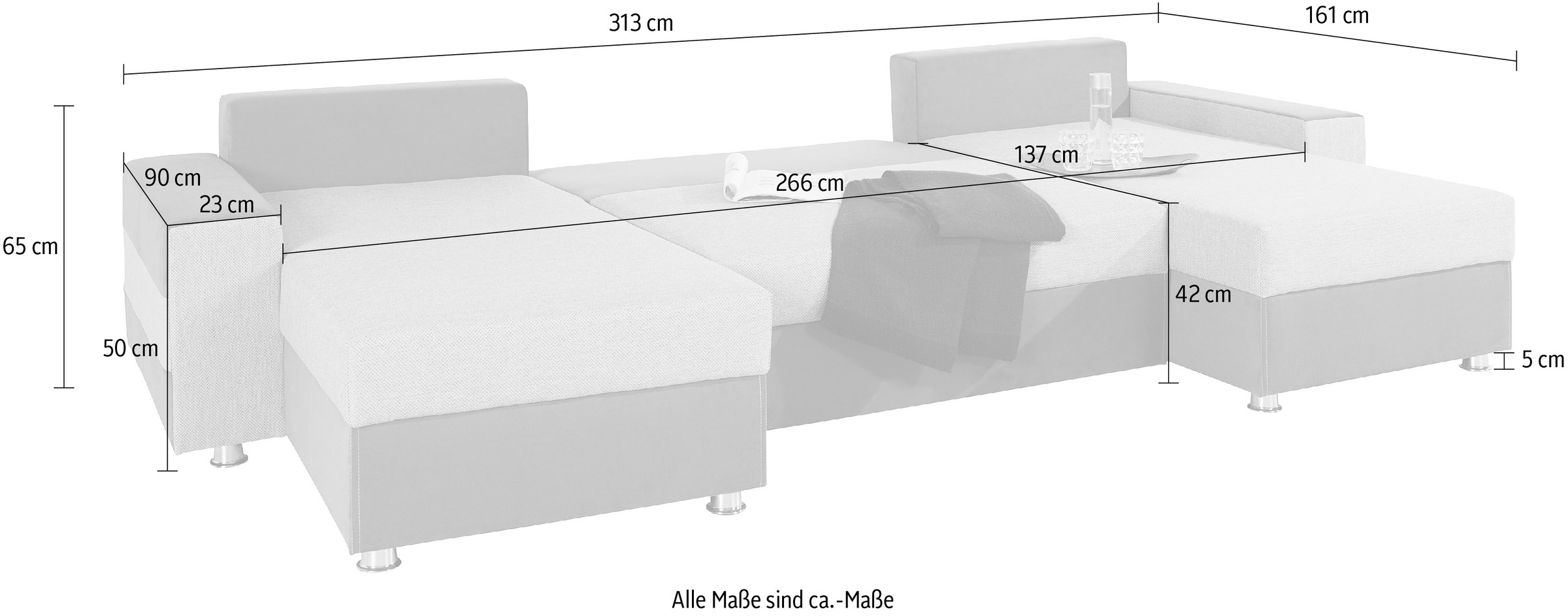 COLLECTION AB Wohnlandschaft »Antalya U-Form«, mit Bettkasten und Bettfunktion, 2 Zierkissen inklusive