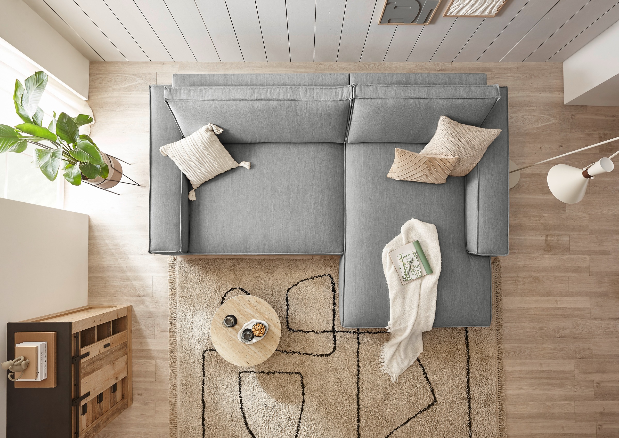 Home affaire Ecksofa »NEU: SHERWOODL XXL 284, Big-Sofa L-Form, tiefe Sitzfläche 95 cm, Cord,«, Leinenoptik, Recamiere rechts/links, auch als Schlafsofa stellbar
