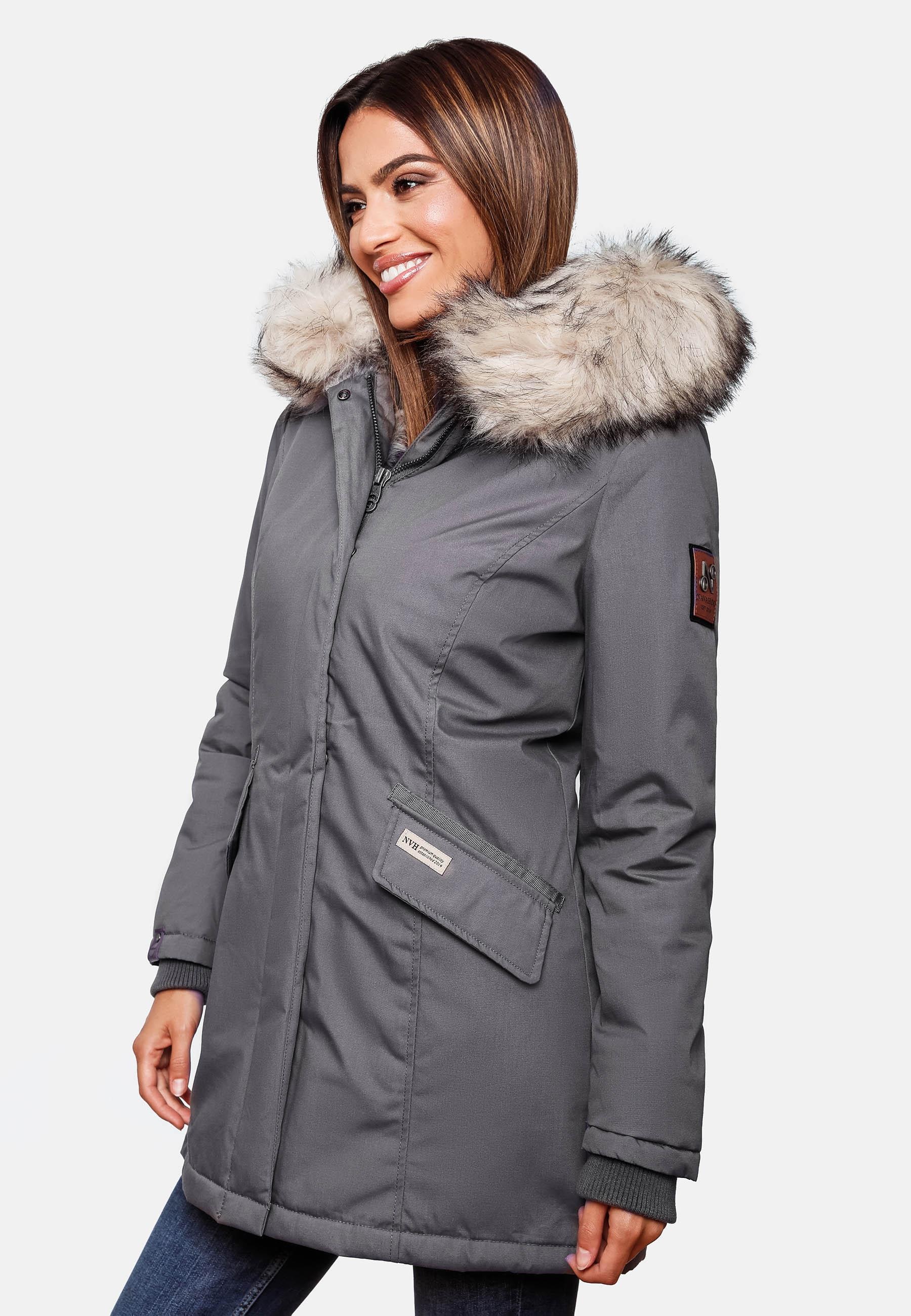 Navahoo Wintermantel »Wintermantel Cristal«, stylischer Damen Winterparka mit Kunstfell-Kapuze
