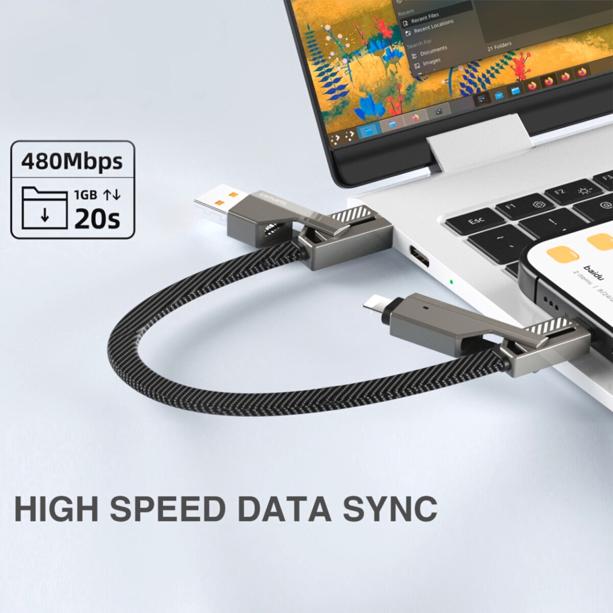 4smarts USB-Kabel »USB-C Kabel ComboCord Flat 240W, 1,5m + Keyring Kabel«, USB-C, 150,00 cm