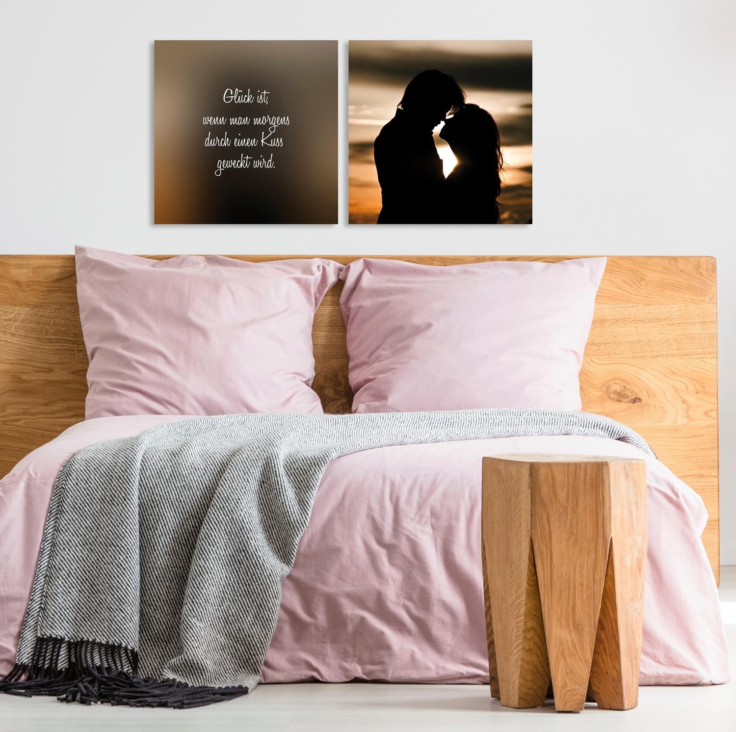 queence Leinwandbild »Kuss«, Himmel-Himmelsbilder-Kunst-Modern-Spa-Spa Bilder-Sprüche-Sprüche & Texte-Schriftzug-Schriftzüge-Liebessprüche-Paar-Romantisch-Meer, (Set), Premium-Leinwandstoff, Handarbeit aus Deutschland, Spruch, 2er Set