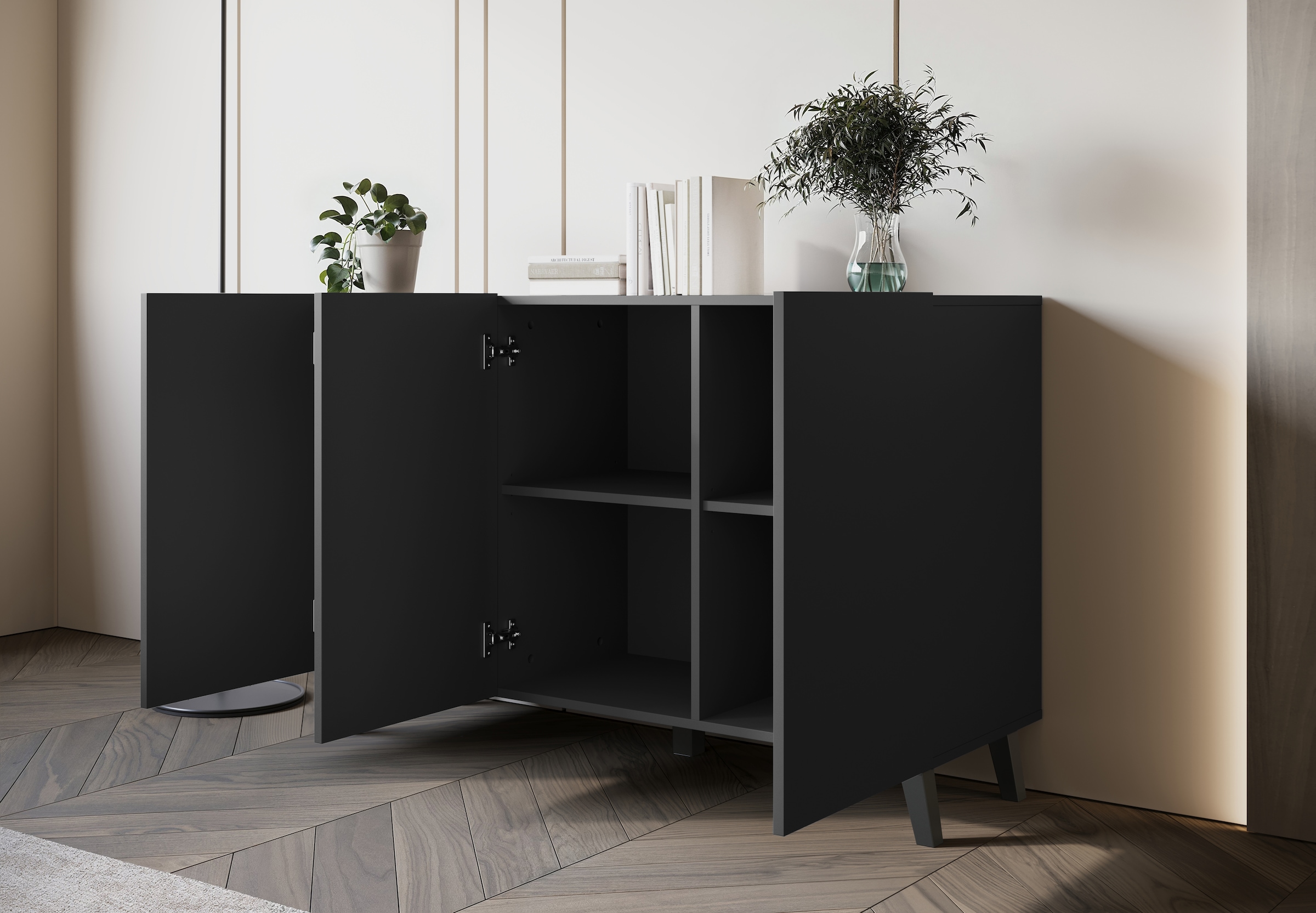 Home affaire Sideboard »SIDEBOARD PHUKET II, Stilvolle, grifflose Kommode, Breite 120cm« 1 Stk. tlg. Mit 6 Fächern und höhenverstellbaren Einlegeböden