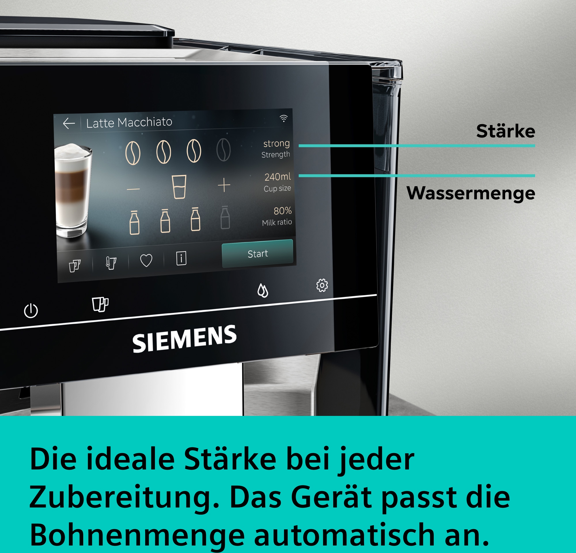 SIEMENS Kaffeevollautomat »TQ727D03« farbiges Full-Touch-Display, Doppeltassenfunktion, sehr leise, schwarz
