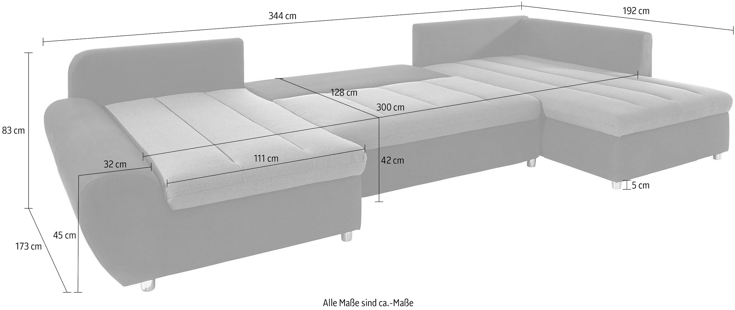 sit&more Wohnlandschaft »Bandos U-Form«, in 2 unterschiedlichen Größen, wahlweise mit Bettfunktion + Bettkasten
