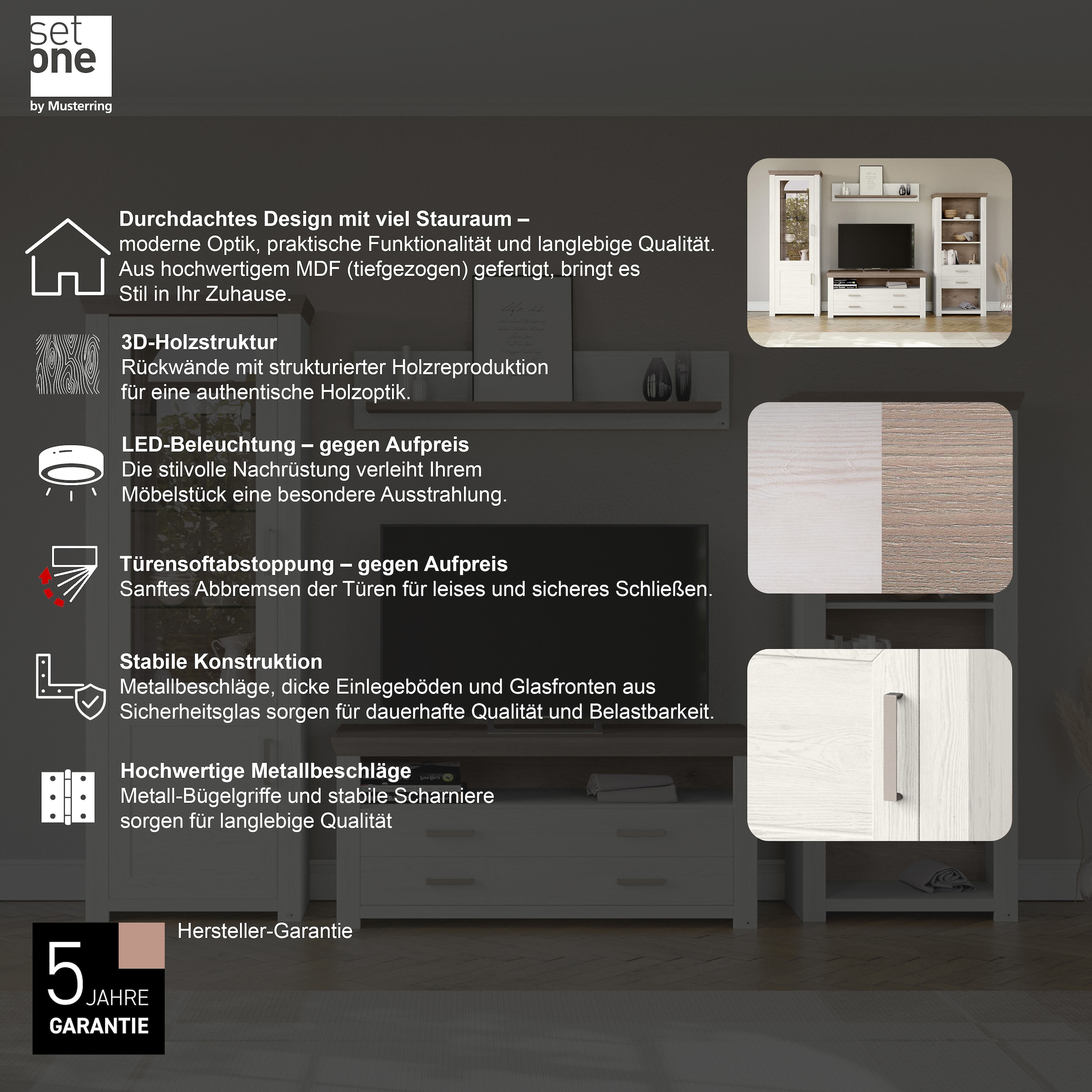set one by Musterring Standvitrine »York«, Typ 01, mit Glastür, Beleuchtung optional, Landhaus-Stil, Höhe 207cm