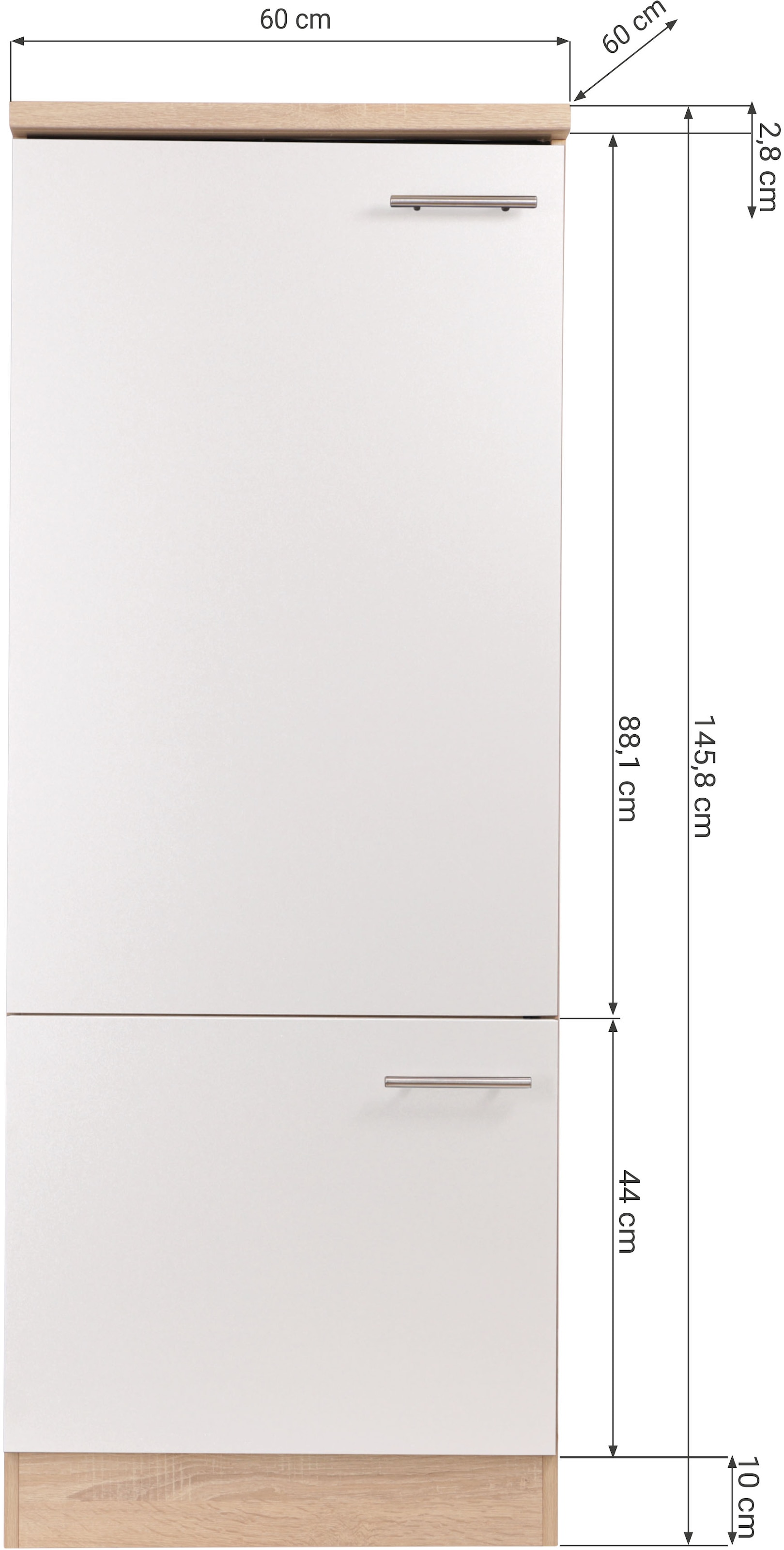 RESPEKTA Kühlumbauschrank »Merle« Breite 60 cm, Türen wechselseitig anschlagbar, Griffe aus Metall