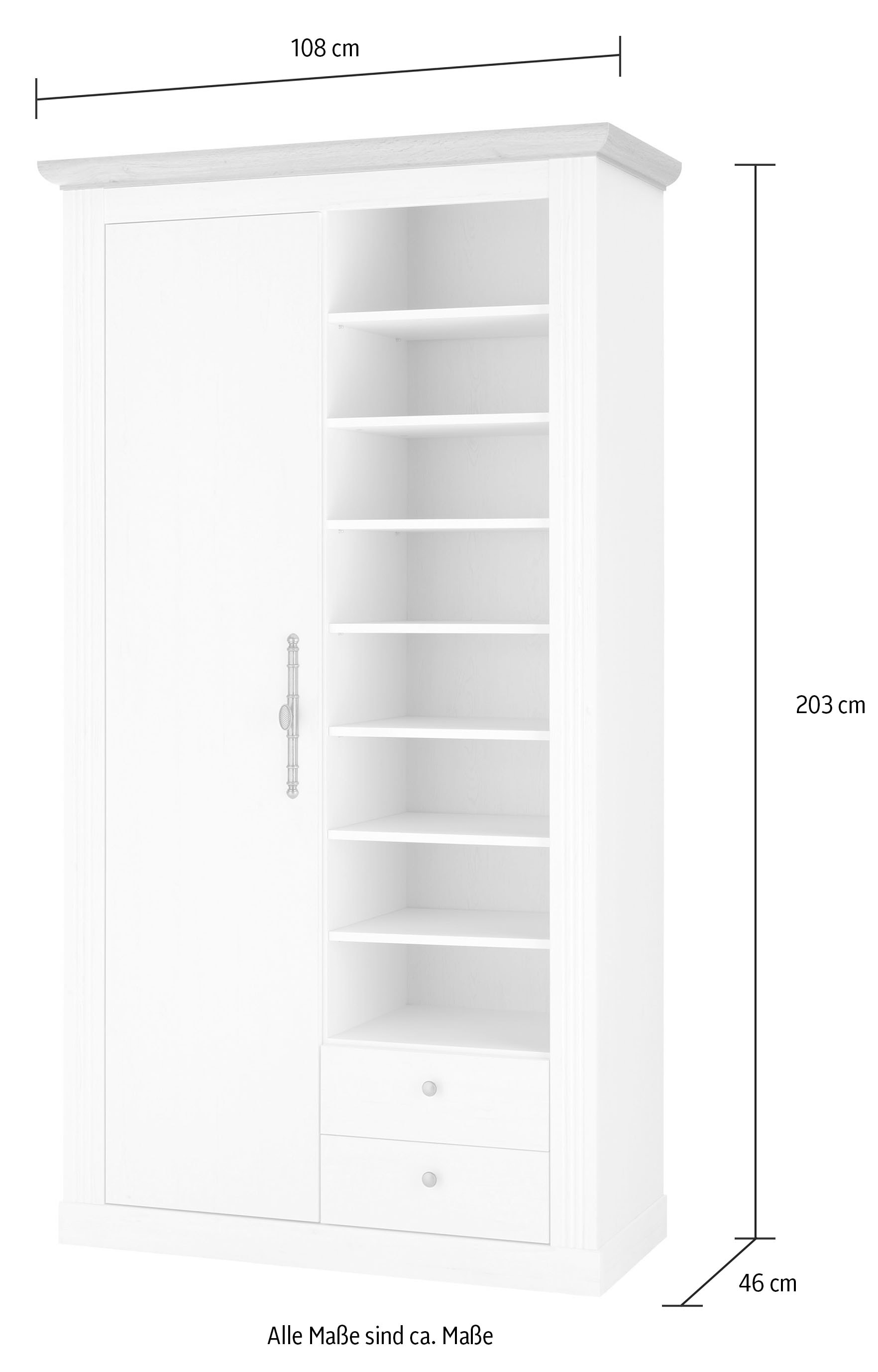 Home affaire Garderobenschrank »WESTMINSTER TOPSELLER!«, (Breite ca. 108 cm), im romantischen Landhausstil