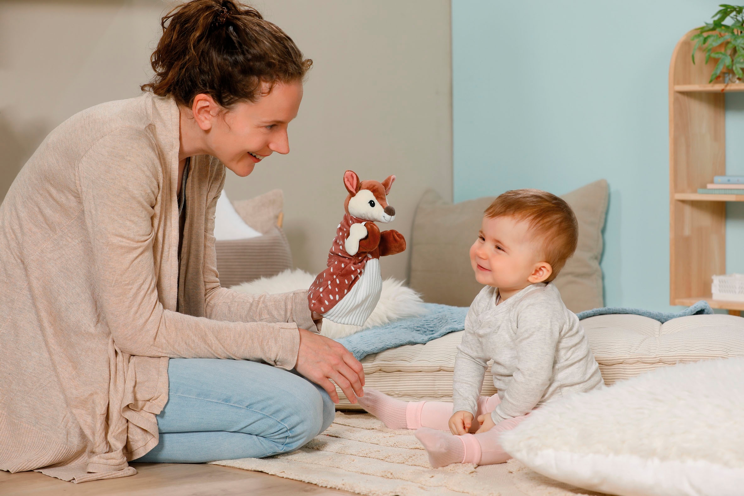 Nici Schmusetuch »My first NICI, Handpuppe Rehkitz 2in1 26x25 cm«, sanfte Materialmix aus glattem und geripptem Plüsch
