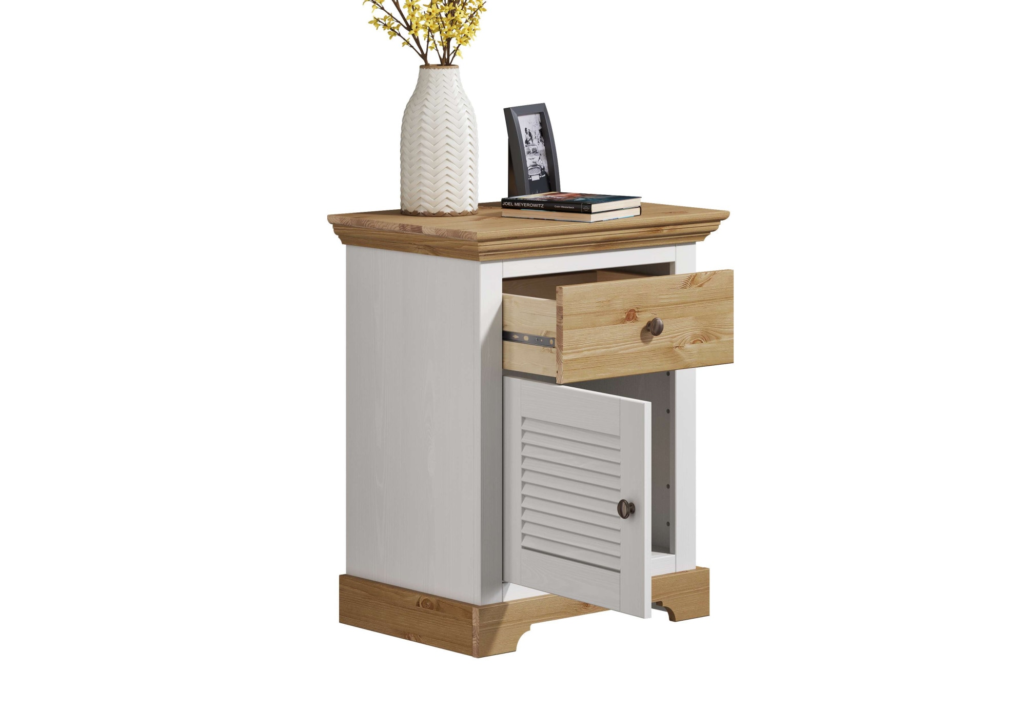 Home affaire Nachtkommode »Rauna, Landhausstil, edles Design mit Lamellen und Kassetten, 2 Farben«, (B/H/T 56/69/39cm), FSC® zertifiziertes Kieferholz, massive Qualität mit viel Stauraum