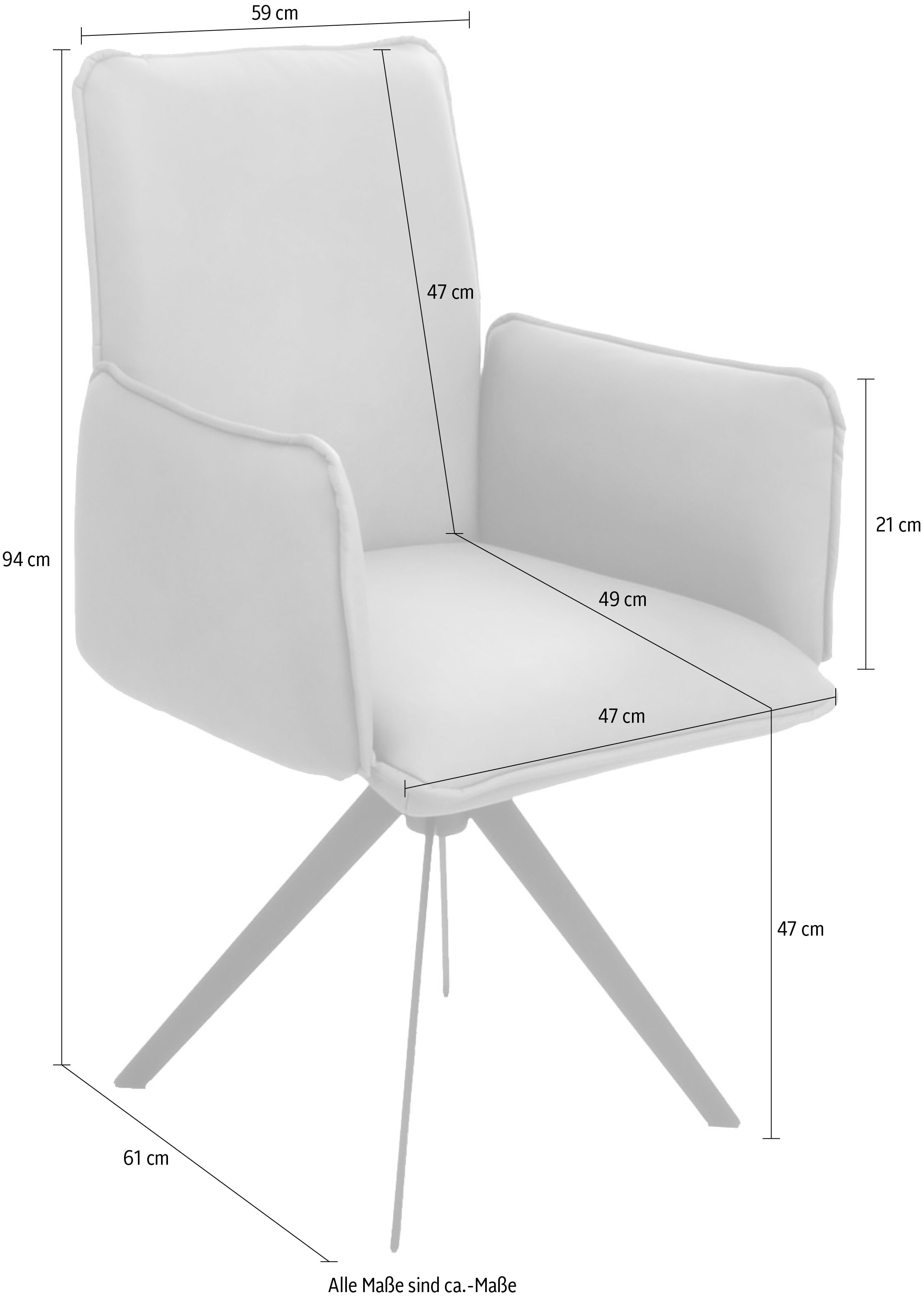 K+W Komfort & Wohnen Drehstuhl, Leder, Blitzdrehkreuz und Rückholfunktion, dekorativer 12mm Biese