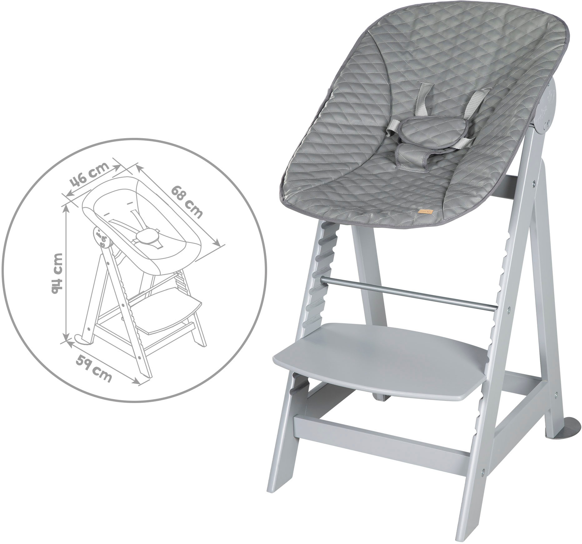 roba® Hochstuhl »Treppenhochstuhl 2-in-1 Set Born Up taupe«, mit Neugeborenen-Aufsatz, Stone gesteppt