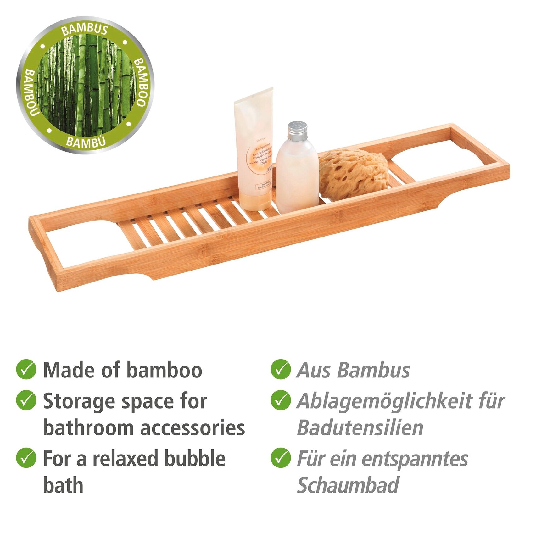 WENKO Badewannenbrücke »Bambusa« BxTxH: 70x16x4,5 cm, Badewannenablage aus Bambus