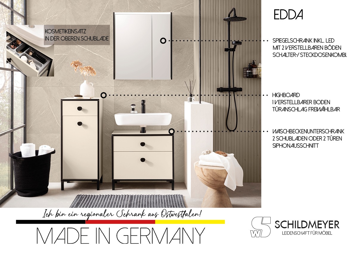 Schildmeyer Spiegelschrank »Edda, Breite 63,5 cm, LED-Beleuchtung«, Made in Germany