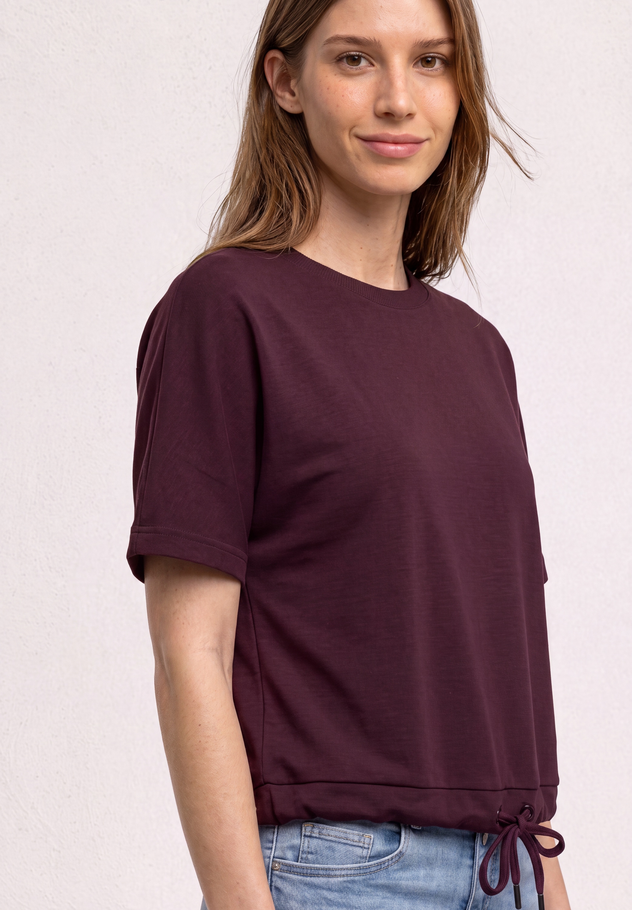 STREET ONE T-Shirt mit Tunnelzug am Saum, im Silk-Look