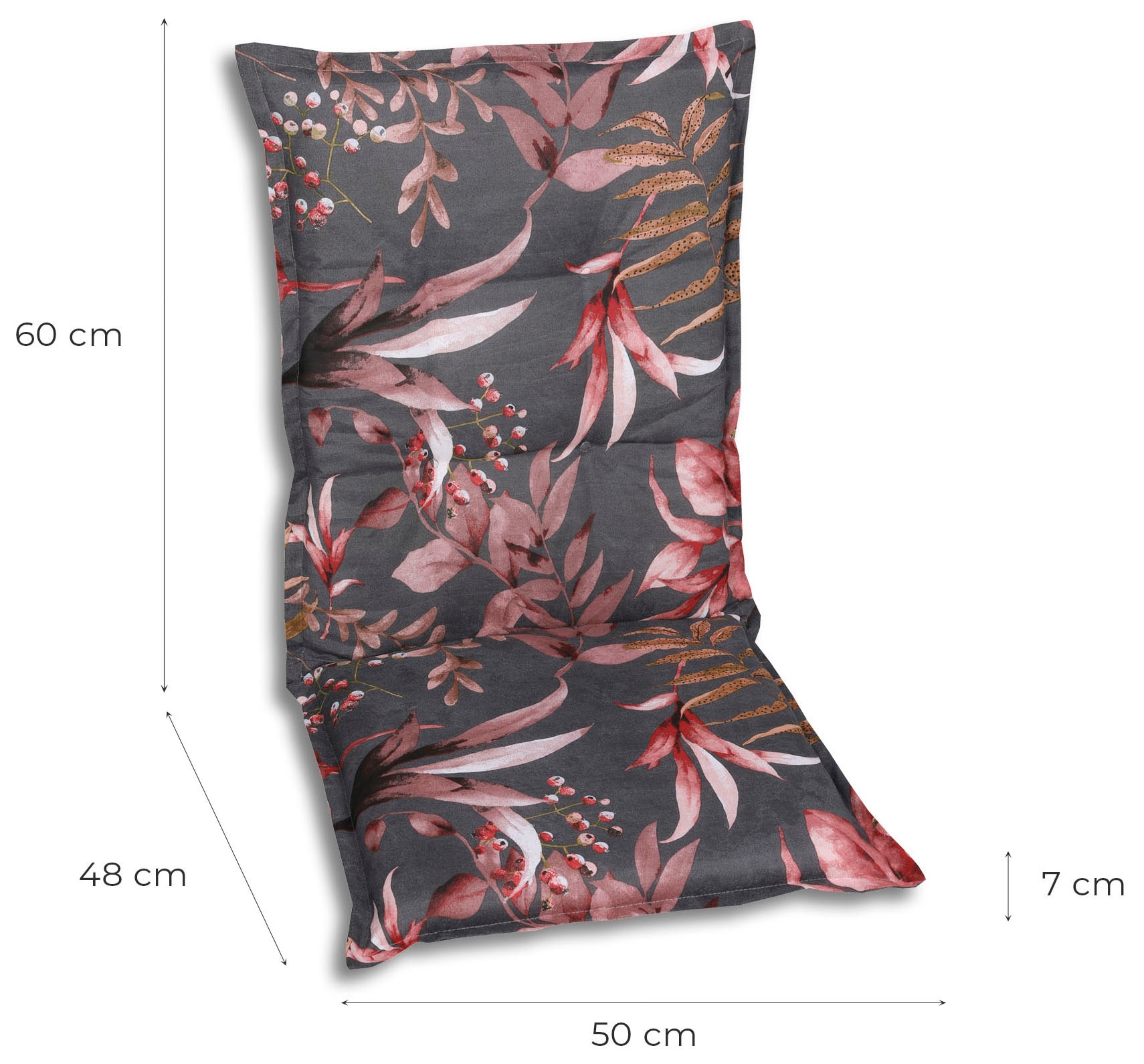 GO-DE Sesselauflage Blätter / Beeren anthrazit - Maße BxLxH ca.: 50 cm x 108 cm x 7 cm