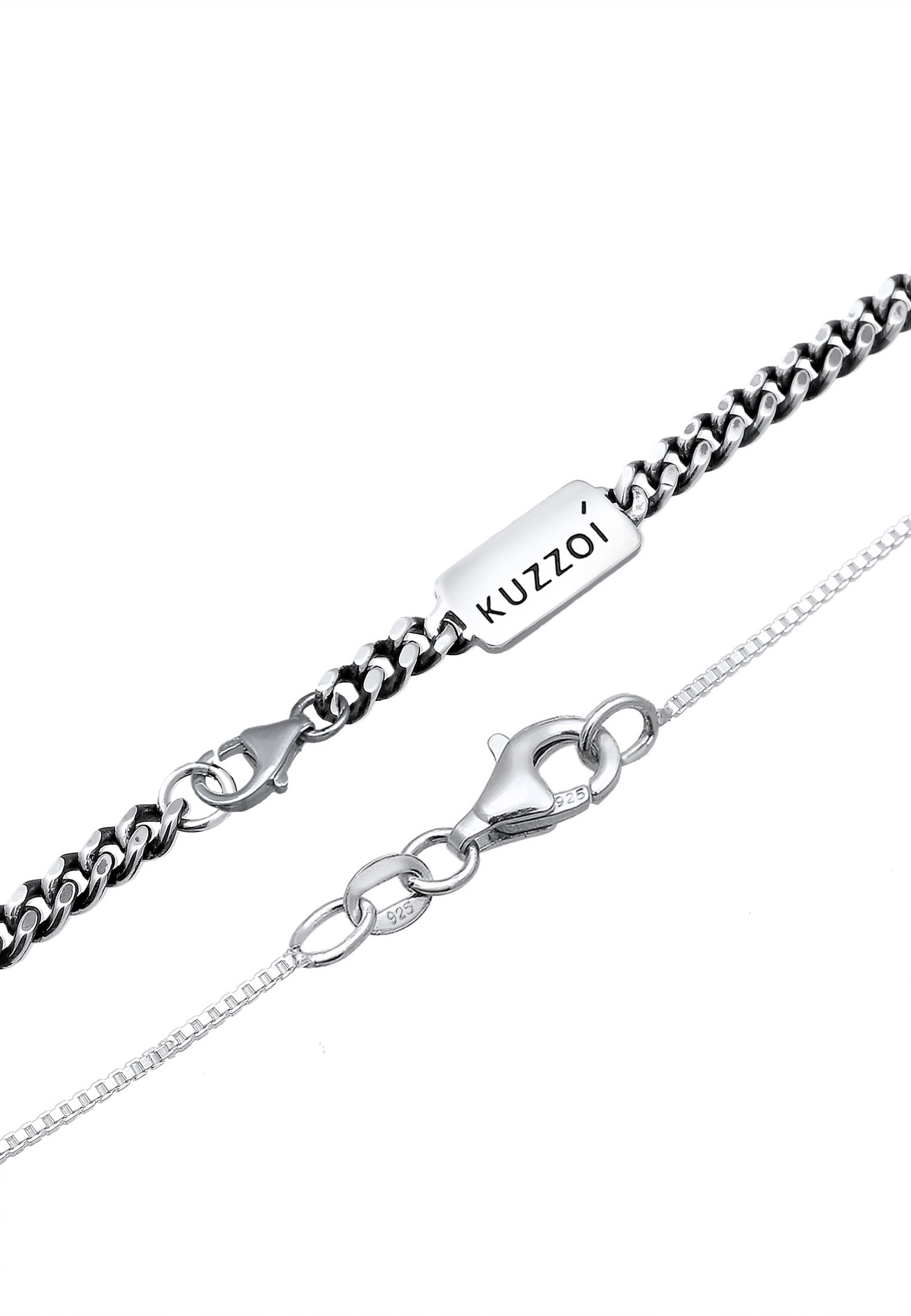 Kuzzoi Kette mit Anhänger »Halskette Herren Layer Panzerkette Barren Stab 925 Silber«