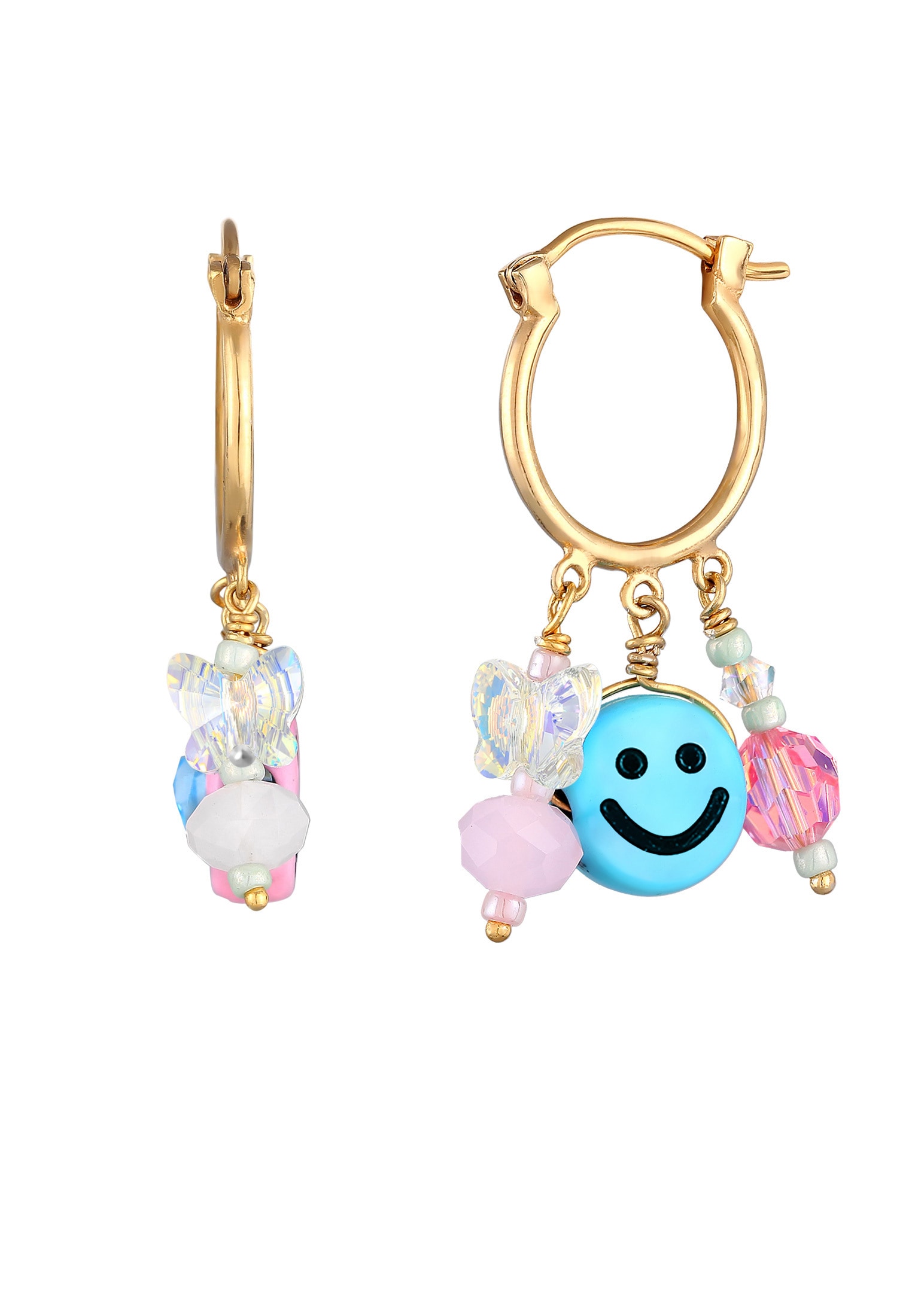 Elli Paar Creolen »Ohrringe Creolen Smiling Kristall Beads 925 Silber vergoldet«