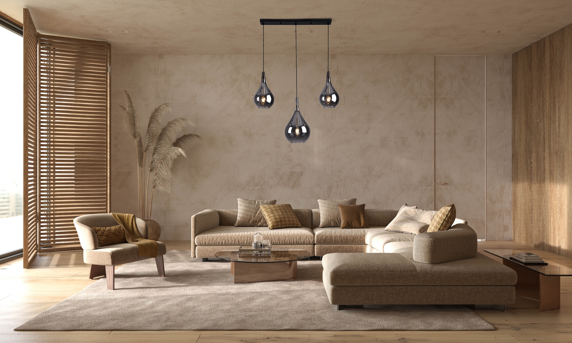 näve Pendelleuchte »Gota« E27 1 Stk. 3er je 1 x E27, Rauchglas (2 kleine Gläser/1 größeres Glas), H: 150cm