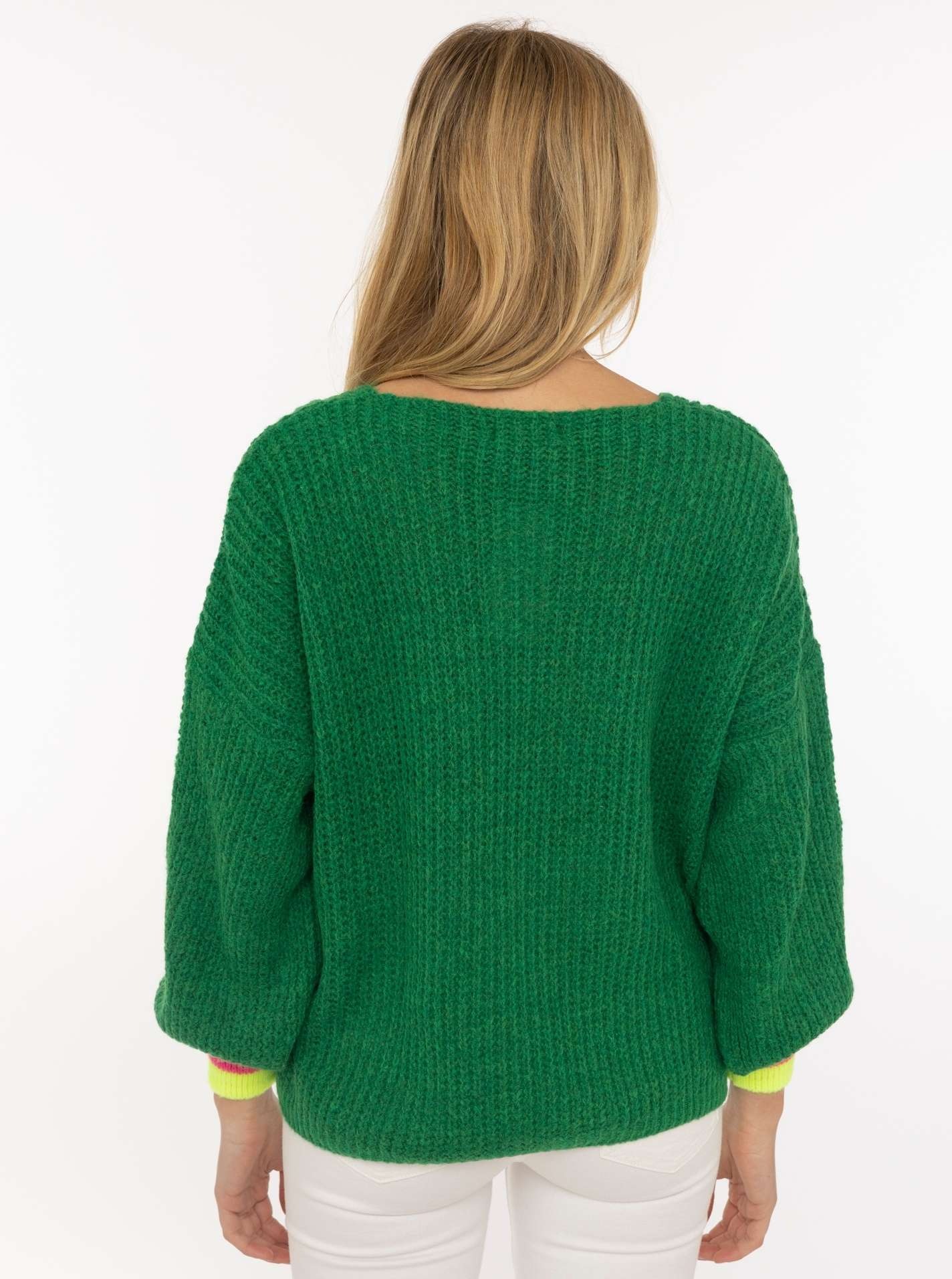 Zwillingsherz Strickpullover »"Smile"« Langarm, One Size, V-Ausschnitt, Neon-Details, Schriftzug