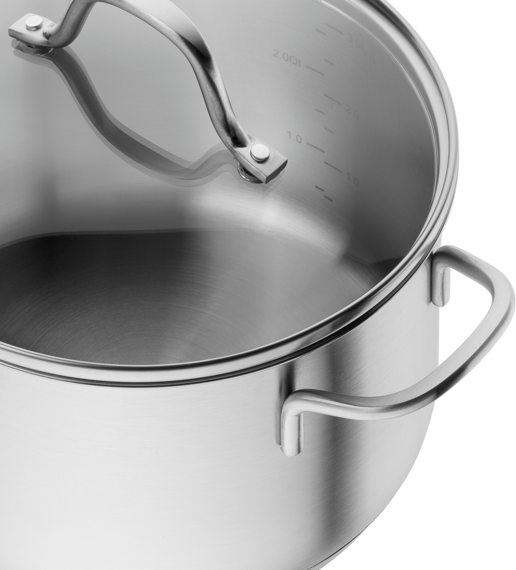 Zwilling Topf-Set »Flow/Twin Grip«, Edelstahl 18/10, (Set, 9 tlg., 1x Stieltopf 16 cm, 1x Bratentopf 20 cm, je 1 Kochtopf 16/20/24 cm), Glasdeckel, Sandwichboden, inkl. 6-tlg. Messer-Set