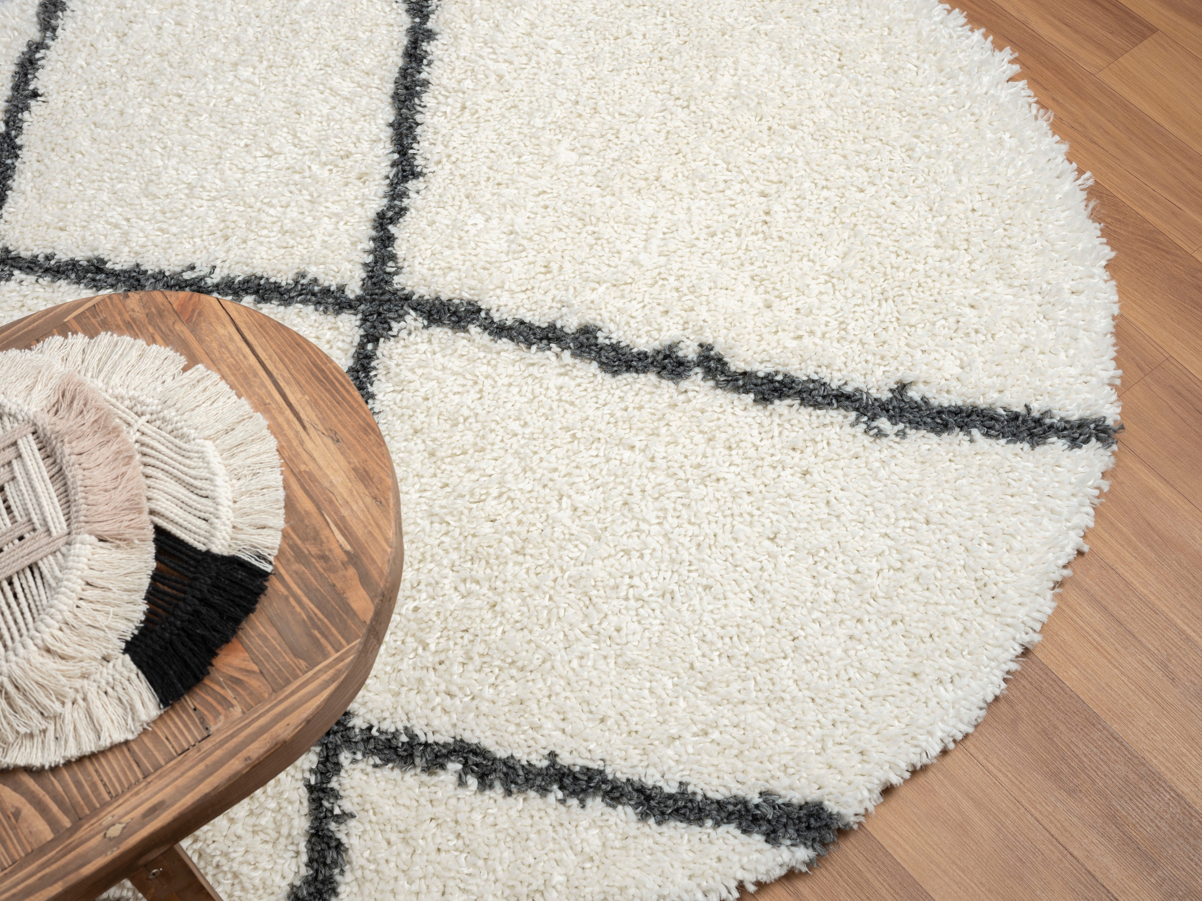 Myflair Möbel & Accessoires Hochflor-Teppich »My Shaggy Raute« rund 37 mm Höhe Shaggy, Scandi Rauten Design, leicht glänzend, extra flauschig