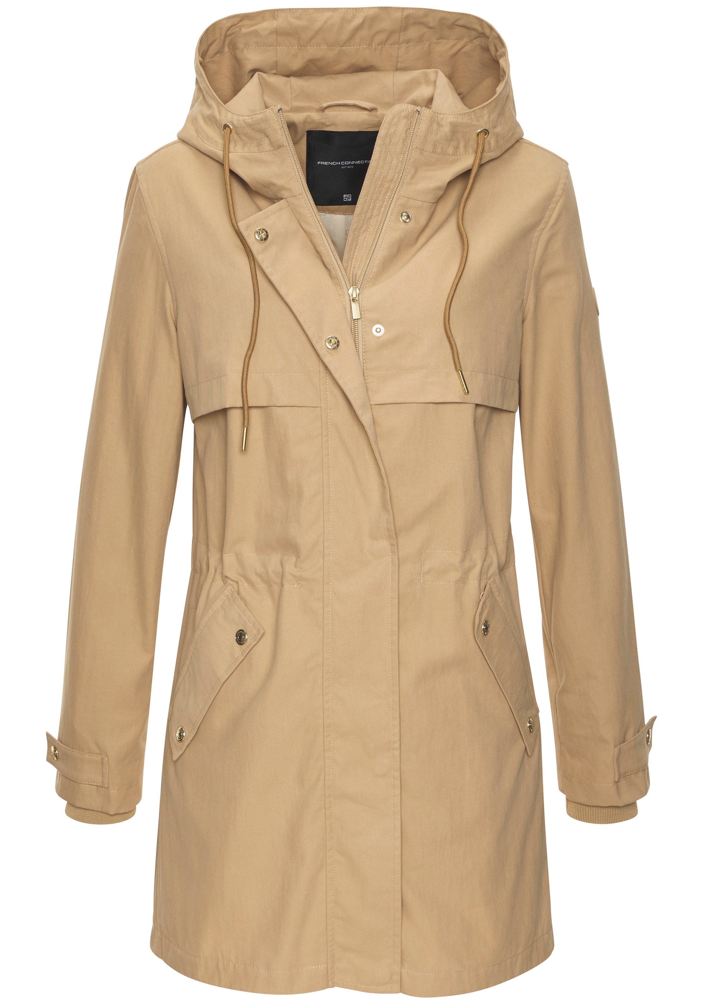 French Connection Outdoorjacke mit Kapuze Saumschlitz mit Druckknöpfen auf der Rückseite