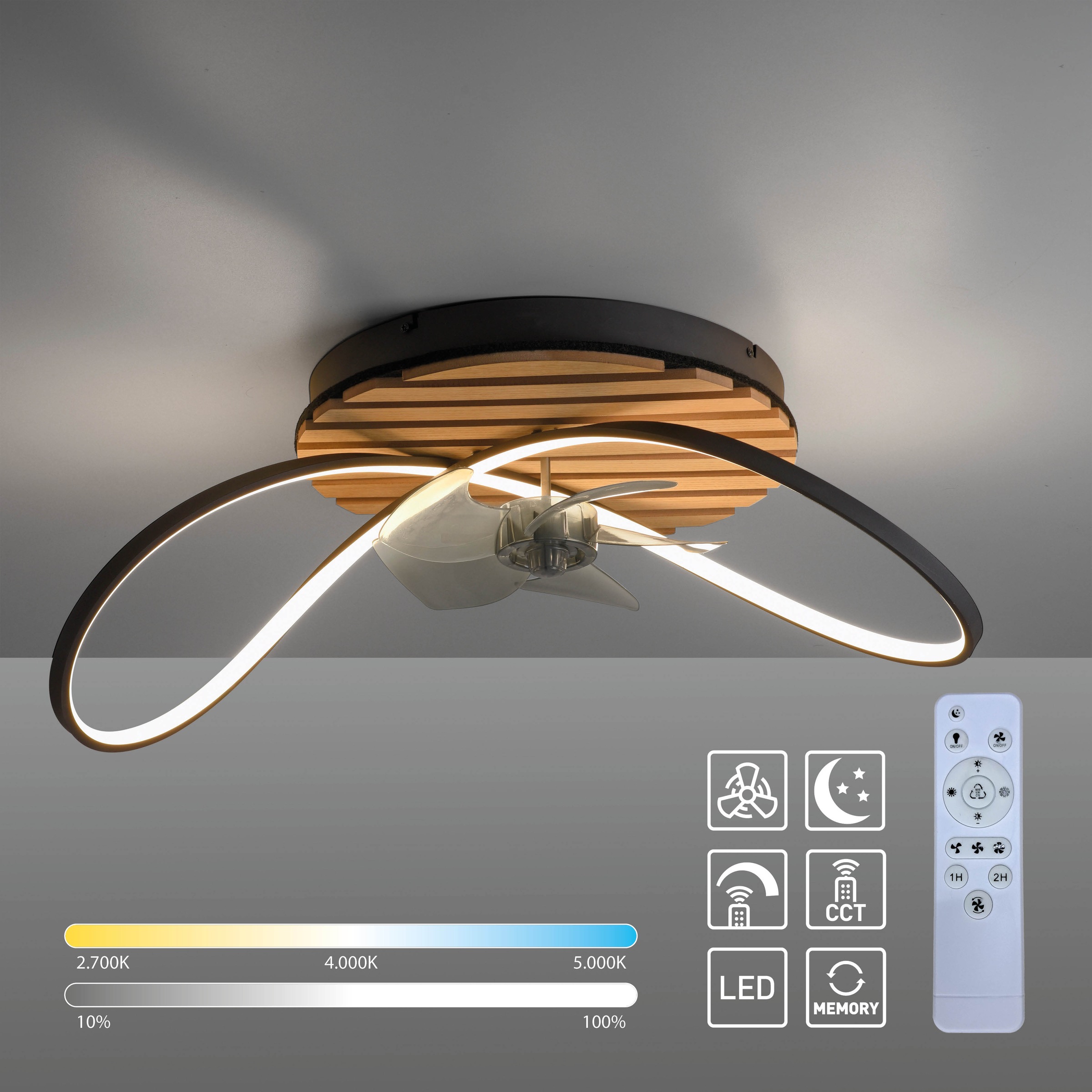my home Deckenleuchte »Unnestad Akustikpaneele«, 1 flammig, Leuchtmittel LED-Board   LED fest integriert, Deckenventilator, Holz, Akustik, Paneele, Ventilator, Lampe