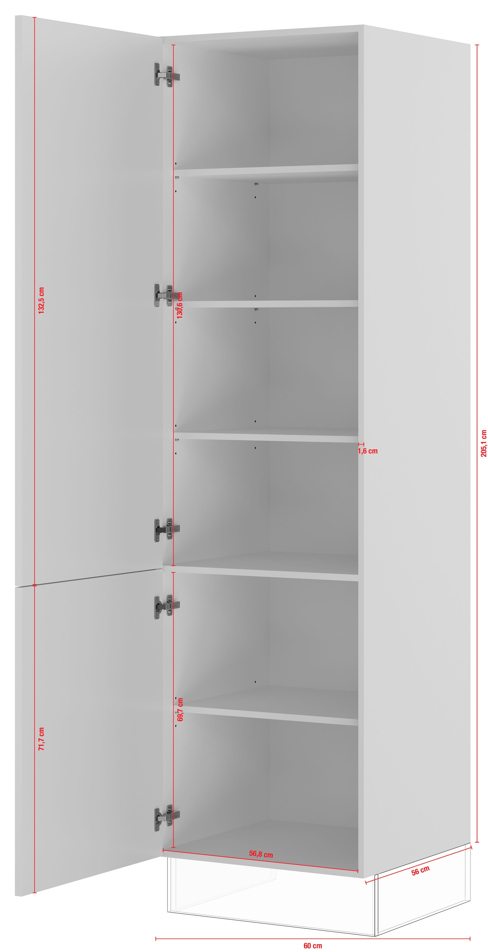 IMPULS KÜCHEN Seitenschrank »"Prag", Breite/Höhe: 60/205,1 cm«, vormontiert, mit Drehtüren, mit verstellbaren Fachböden